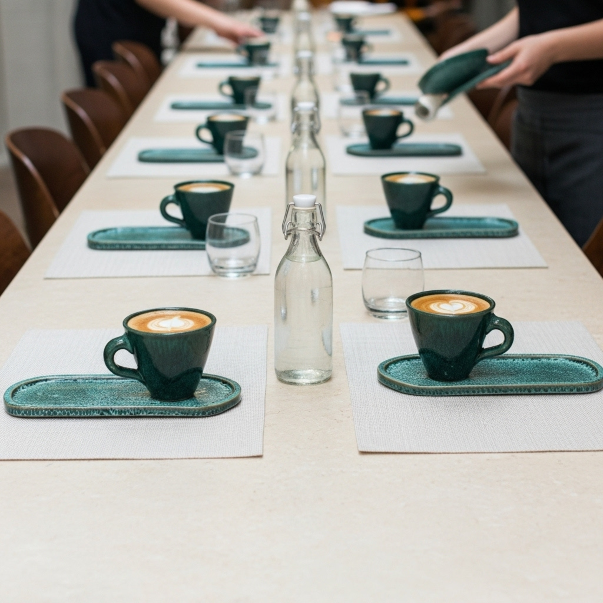 Tasse Café au Lait + Plateau – Céramique Artisanale Verte