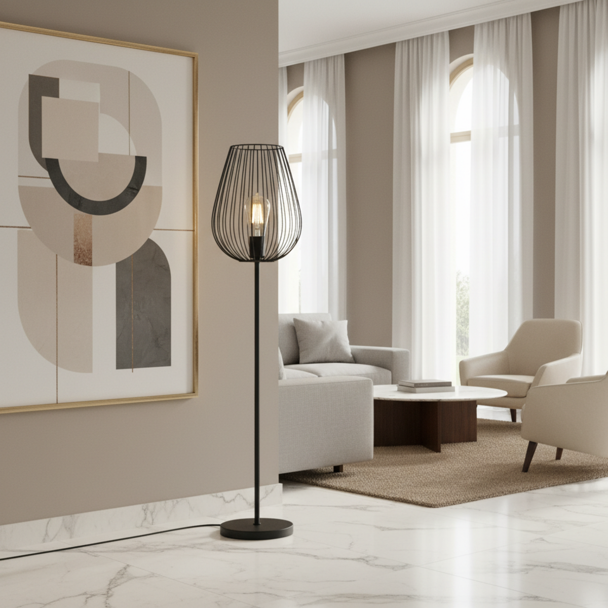 Lampadaire Design Industriel en Métal Noir – Élégance & Style Tunisie