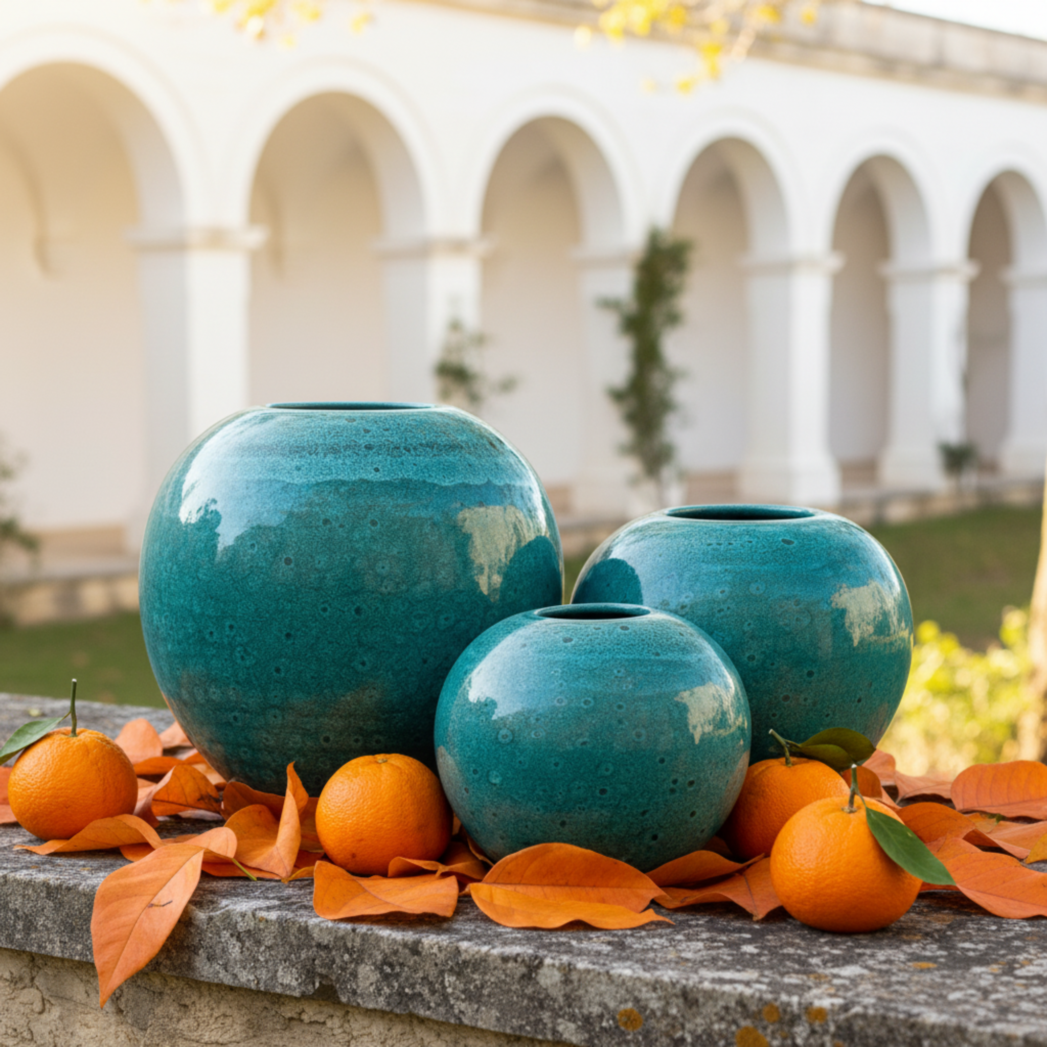 Vases en céramique émaillée – Vert méditerranéen (lot de 3)