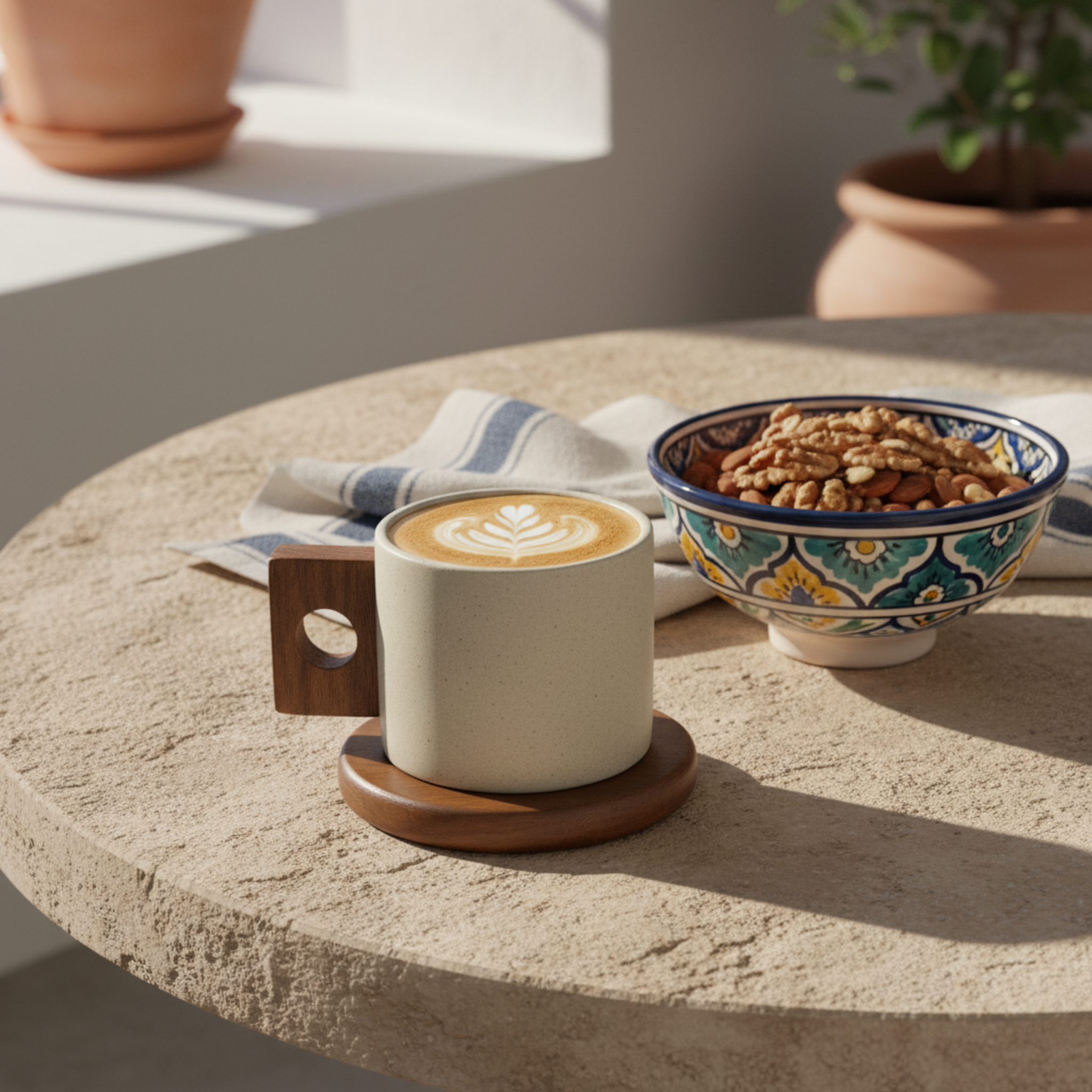 Mug Design Minimaliste en Céramique avec Anse Bois – Style Premium Tunisie