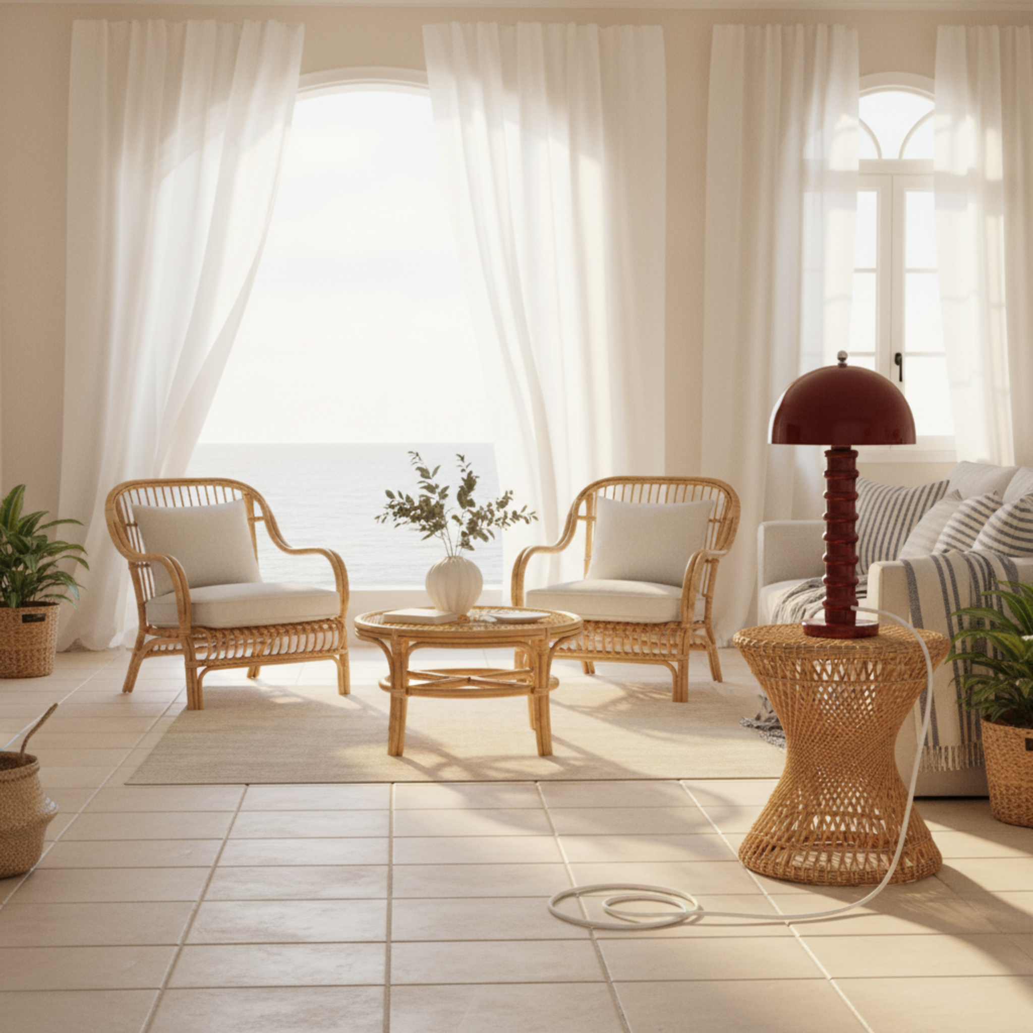 Lampe de Table "Mushroom" Rouge Laqué | Pièce Artisanale Fait Main - Haute Qualité