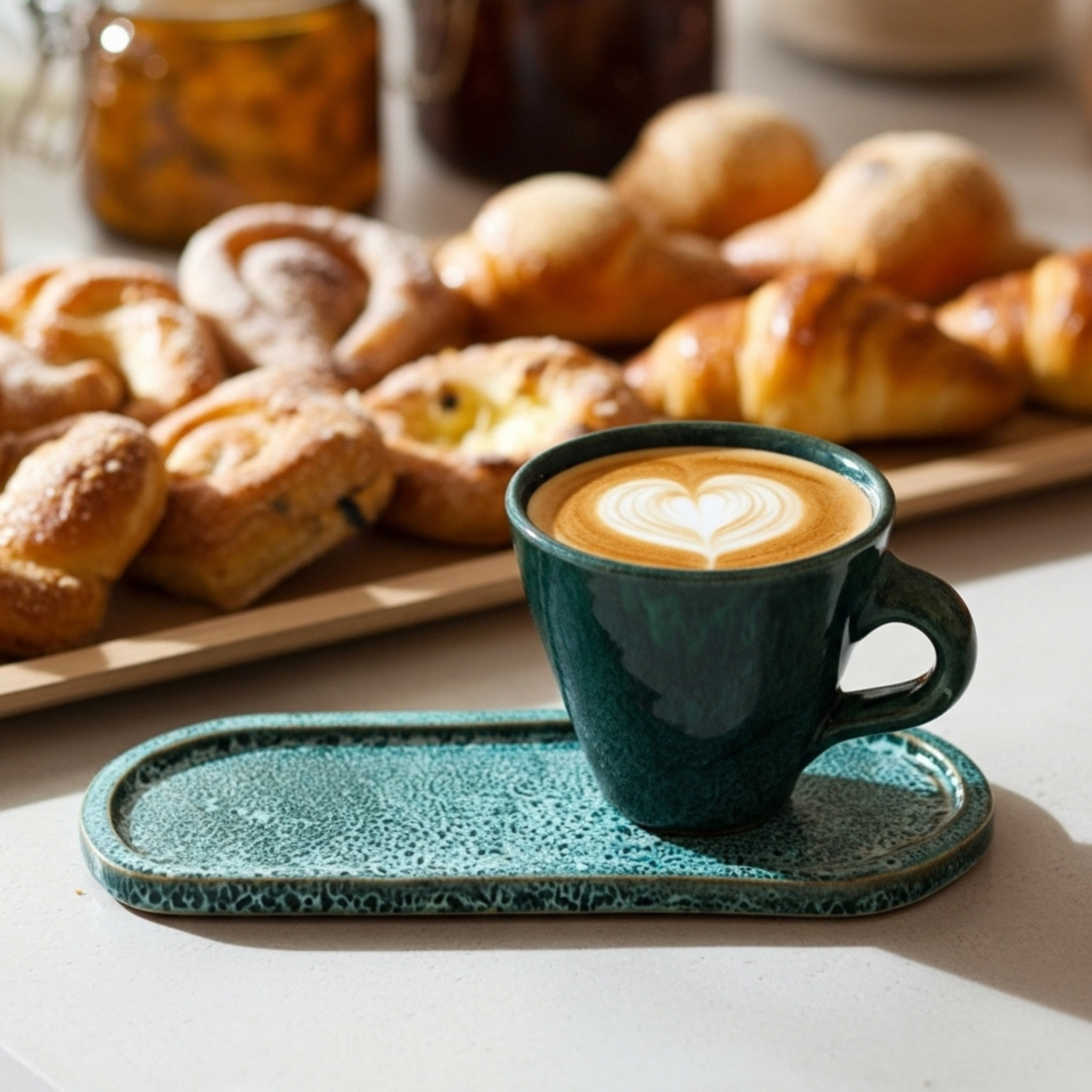Tasse Café au Lait + Plateau – Céramique Artisanale Verte