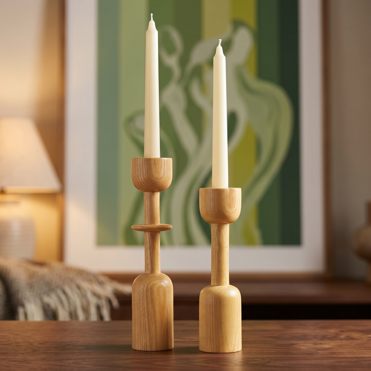 Lot 2 Bougeoirs Bois Tunisie | Porte-Bougies Clair Artisanal | Fiolla Home