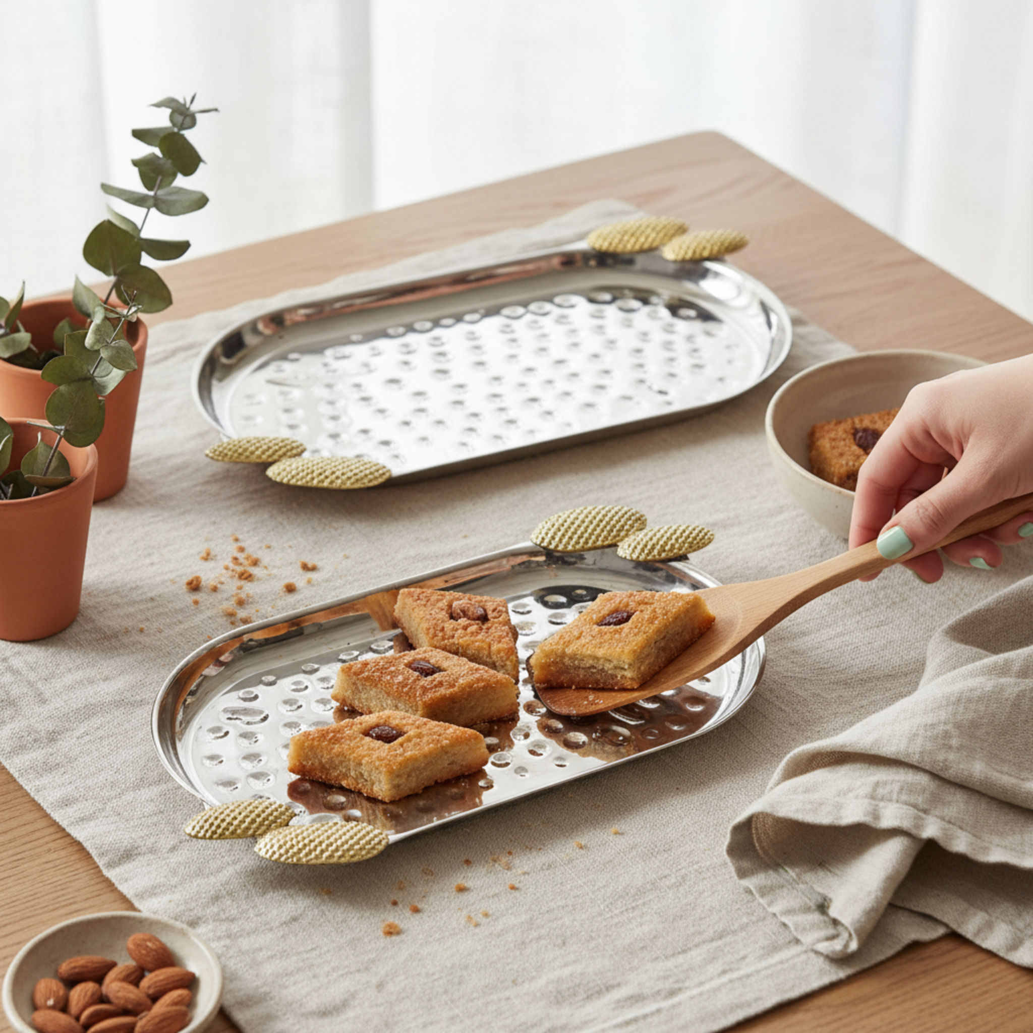 Duo de Plateaux de Service en Cuivre Indien Premium - Argent & Or