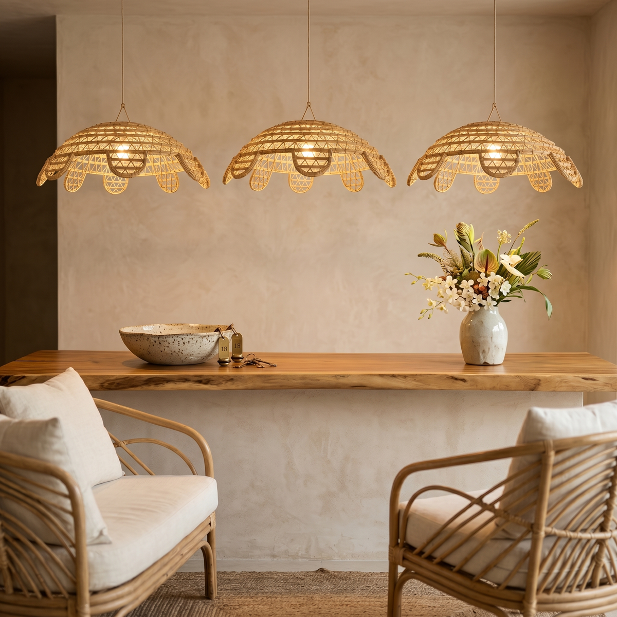 Lustre Palmier Tunisie | Suspension Dôme Festonné Bohème | Fiolla Home