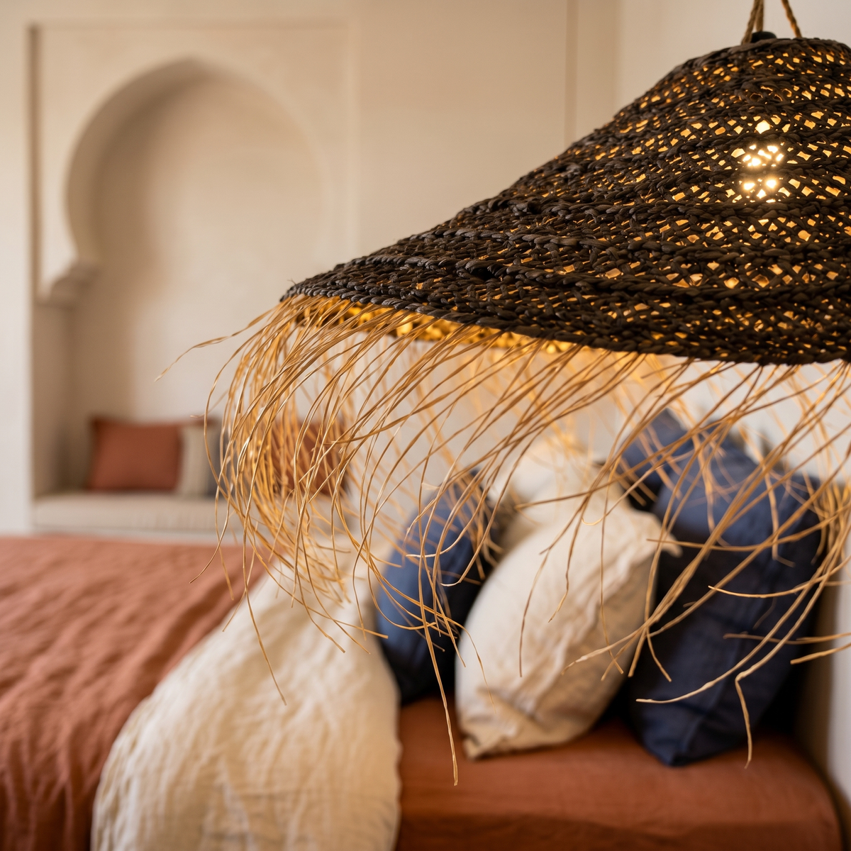 Suspension Halfa Tressée | Luminaire Bohème Naturel | Fiolla Home