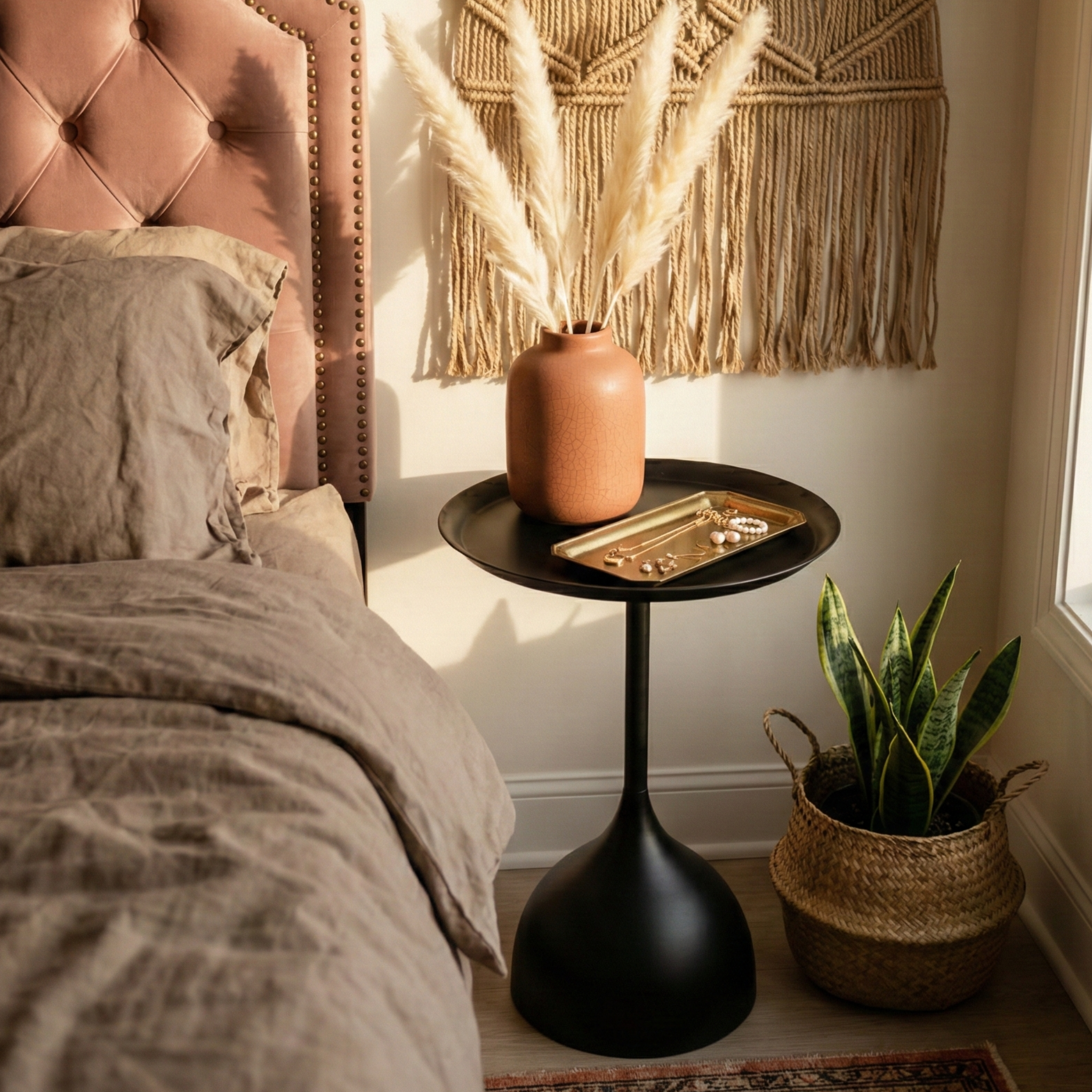 Table d'Appoint Ronde Noire Design Tulipe – Style Moderne & Épuré