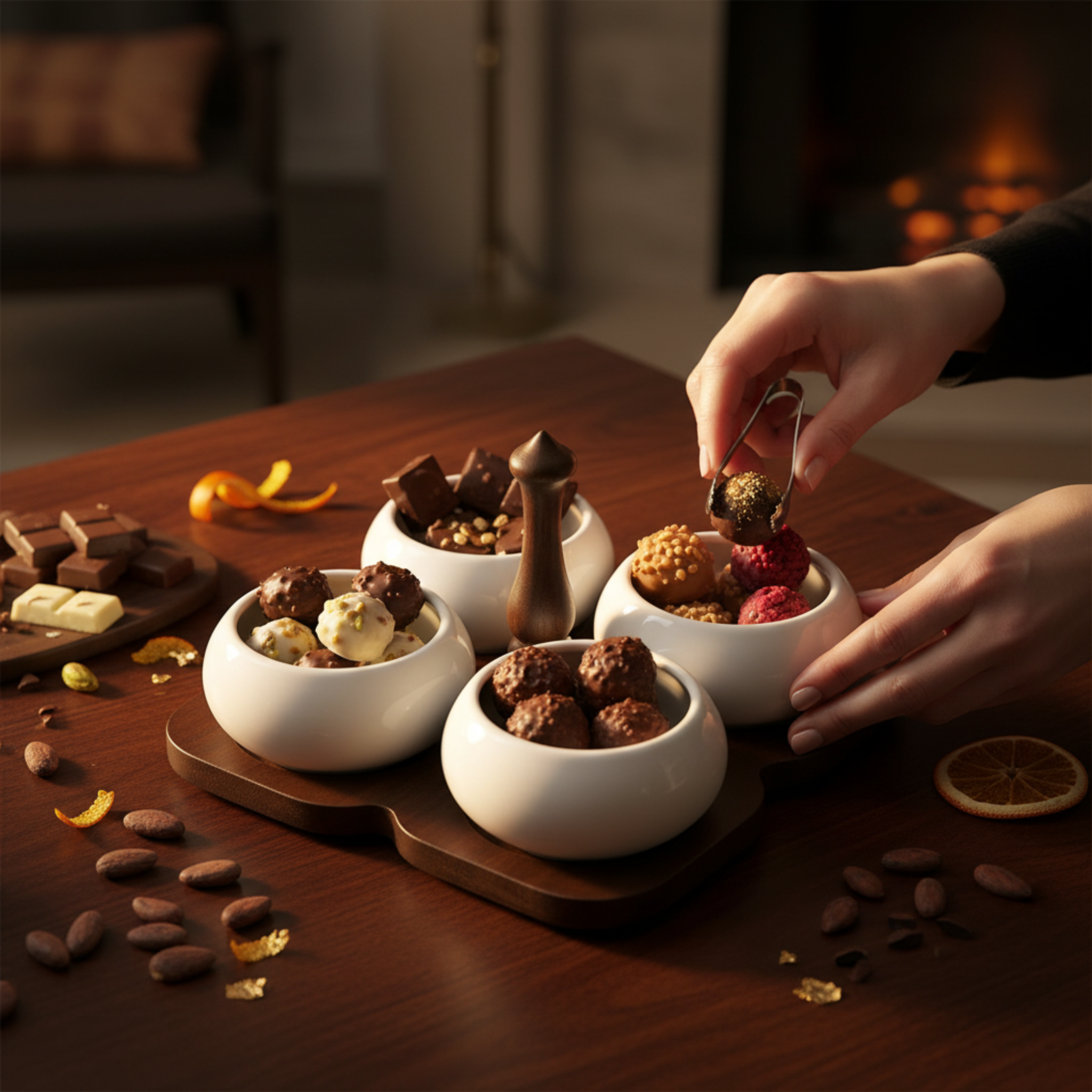 Service Apéritif 4 Bols Céramique & Plateau Bois – Design Élégant