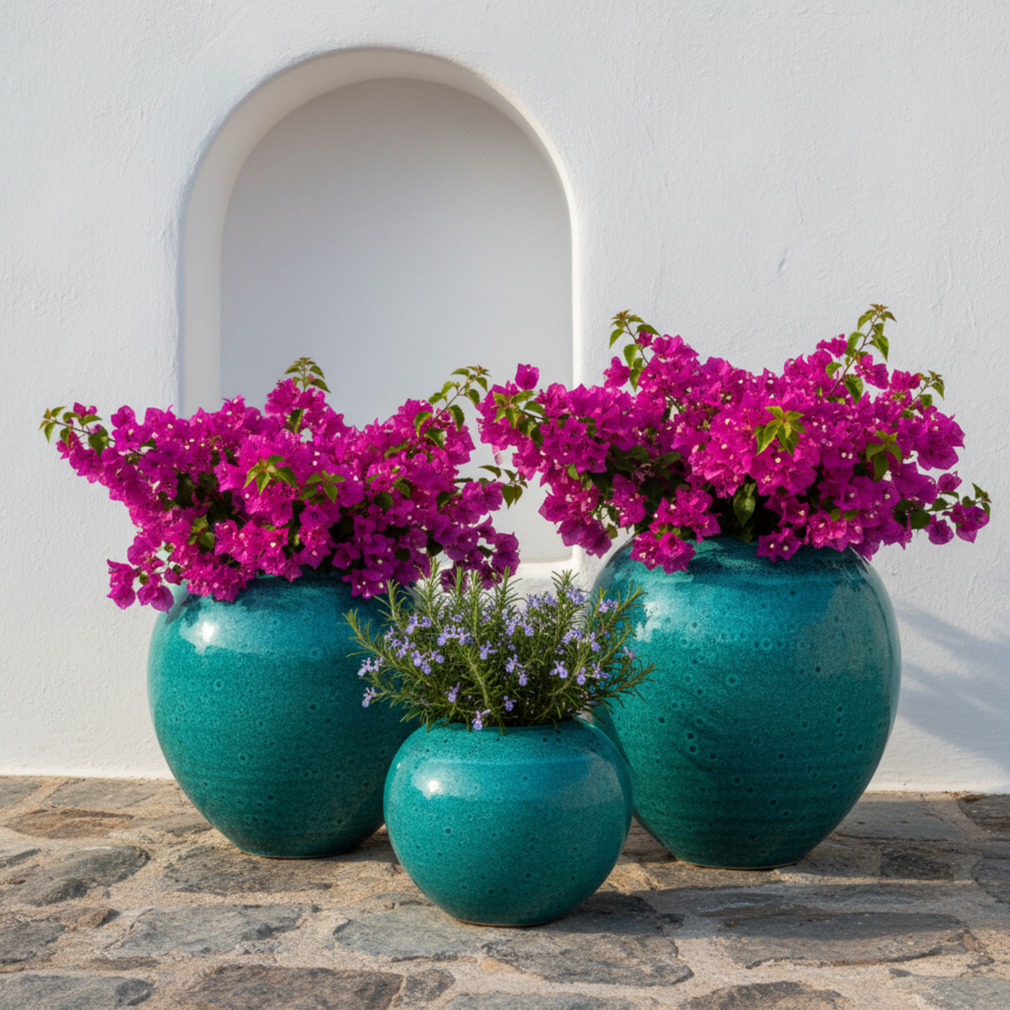 Vases en céramique émaillée – Vert méditerranéen (lot de 3)