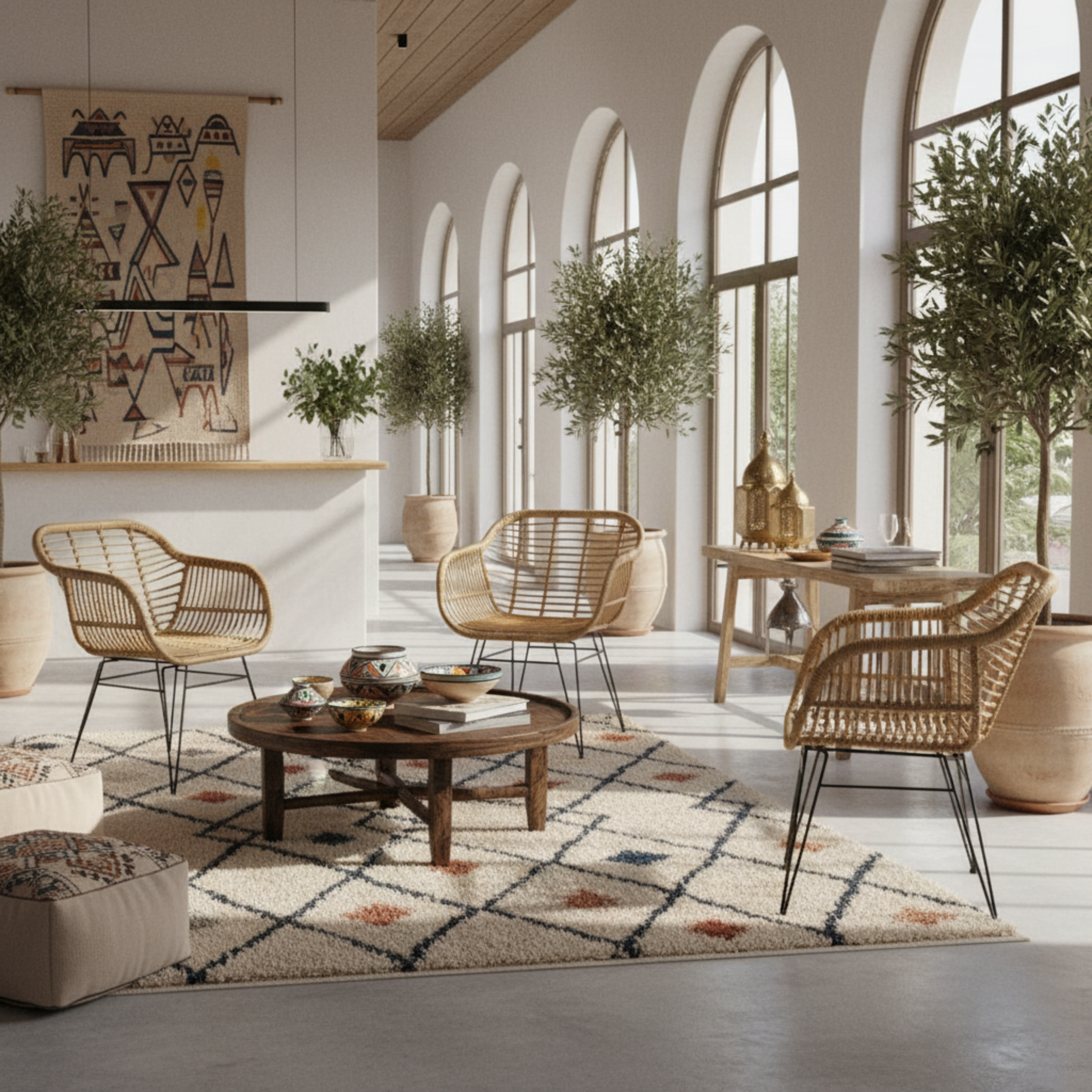 Chaise en Rotin Naturel sur Pieds Métalliques – Élégance Méditerranéenne Tunisie