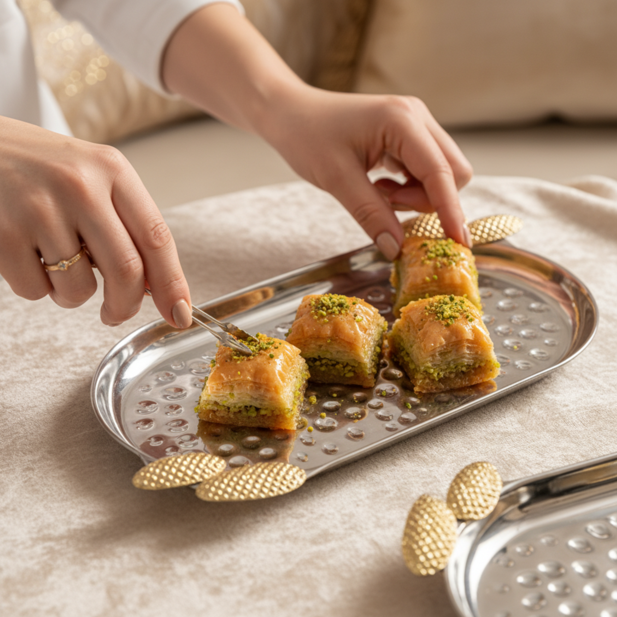 Duo de Plateaux de Service en Cuivre Indien Premium - Argent & Or