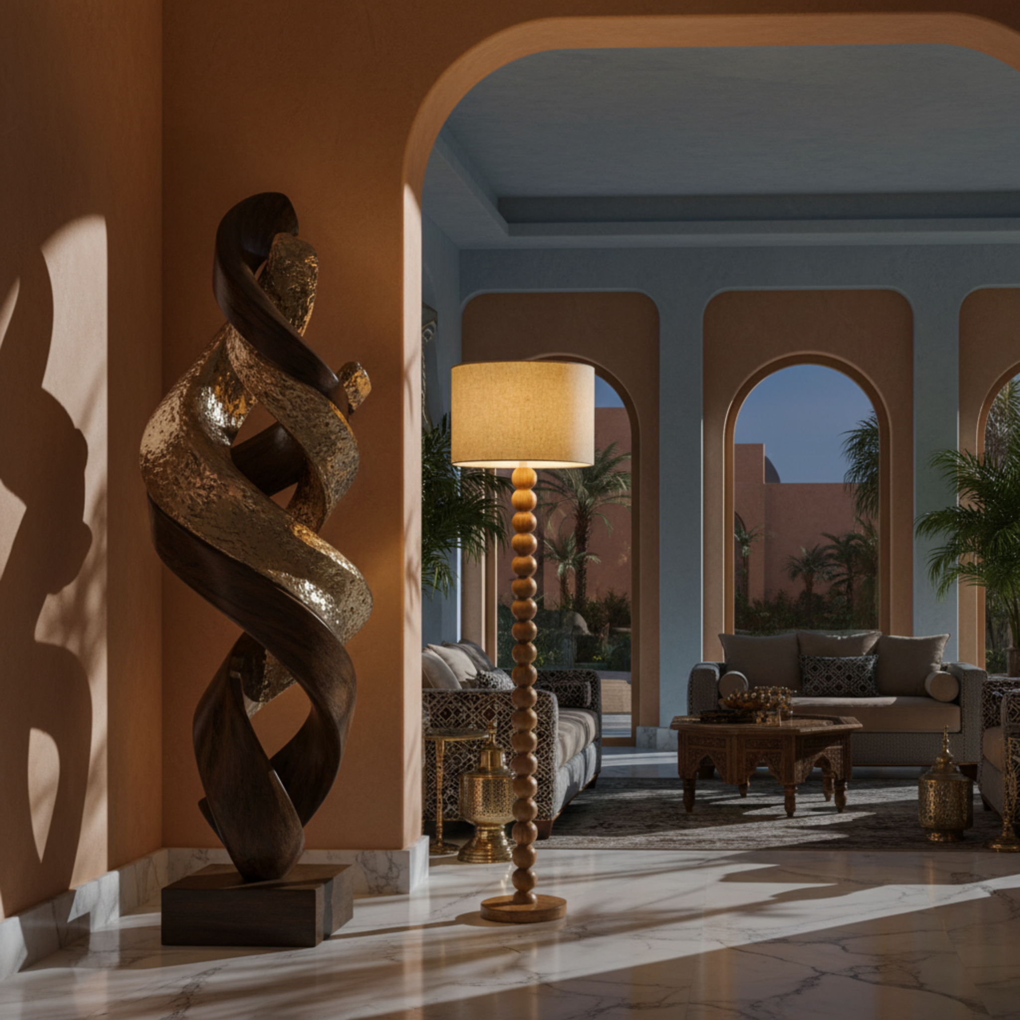 Lampadaire Artisanal en Bois Rouge – Sculpture Fait Main Luxe Tunisie