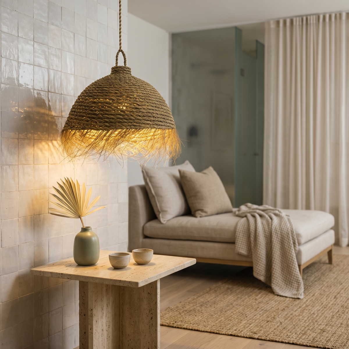 Suspension Ronde Halfa | Luminaire Dôme Naturel | Fiolla Home