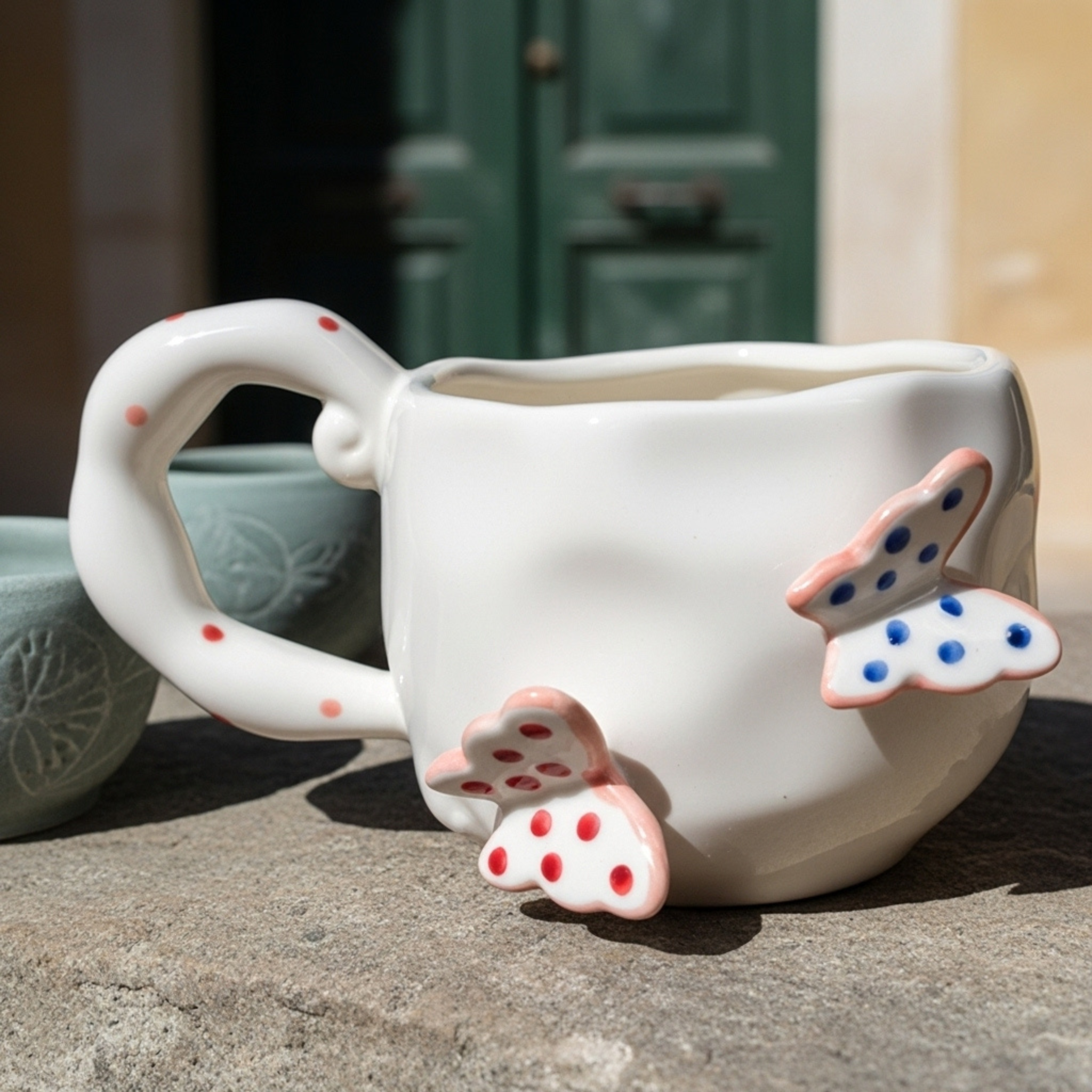 Mug Céramique Papillons Blanc – Café en Plein Air | Fiolla Home
