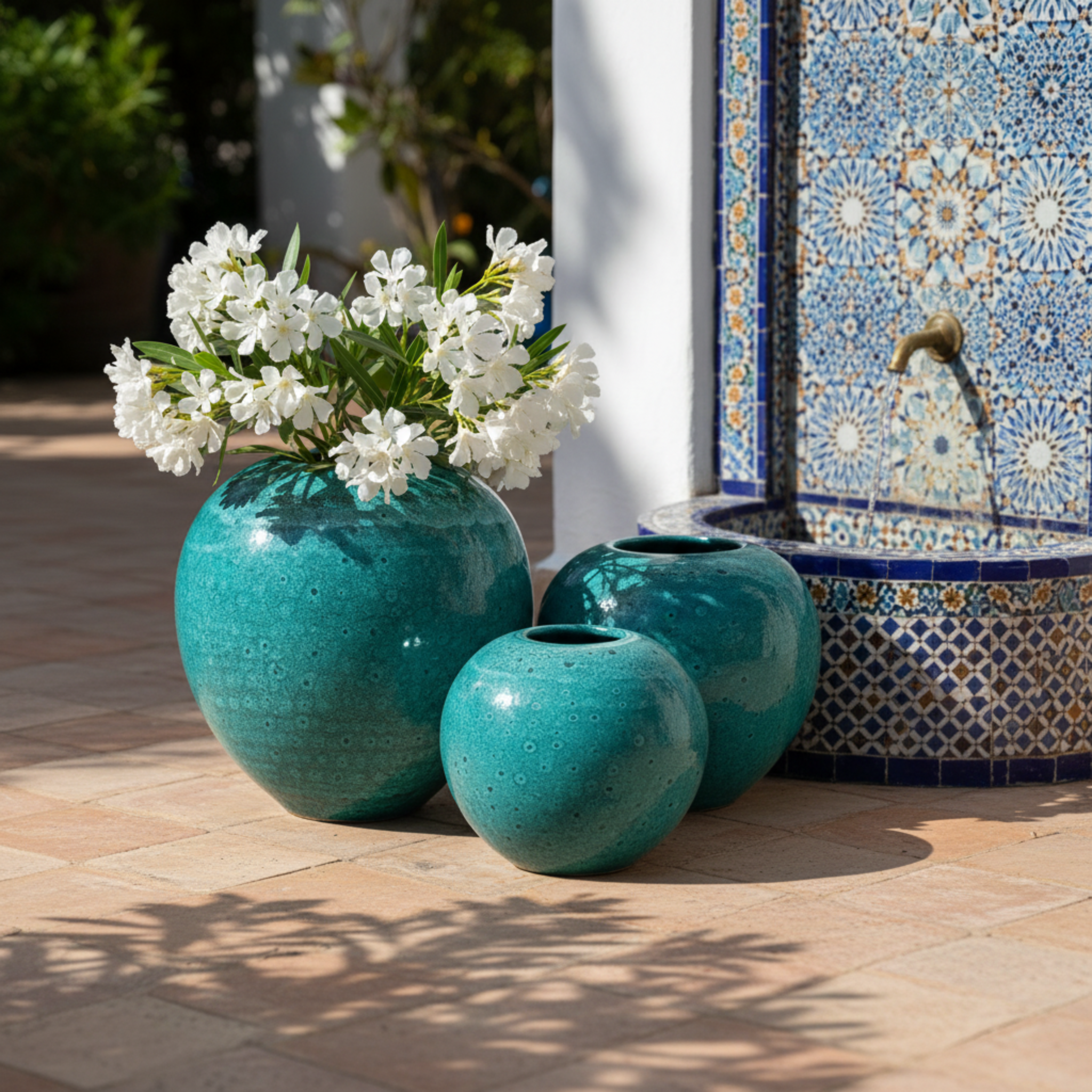 Vases en céramique émaillée – Vert méditerranéen (lot de 3)