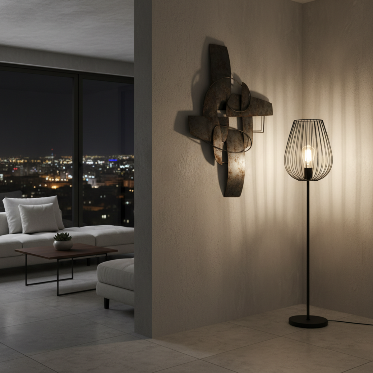 Lampadaire Design Industriel en Métal Noir – Élégance & Style Tunisie