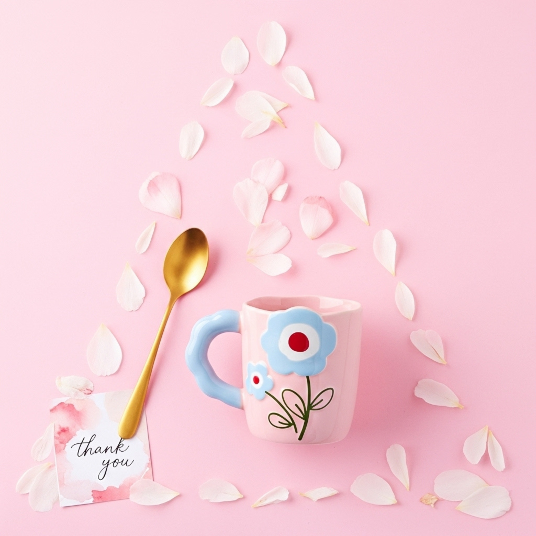 Mug rose motif fleurs – Idée cadeau café/thé Tunisie