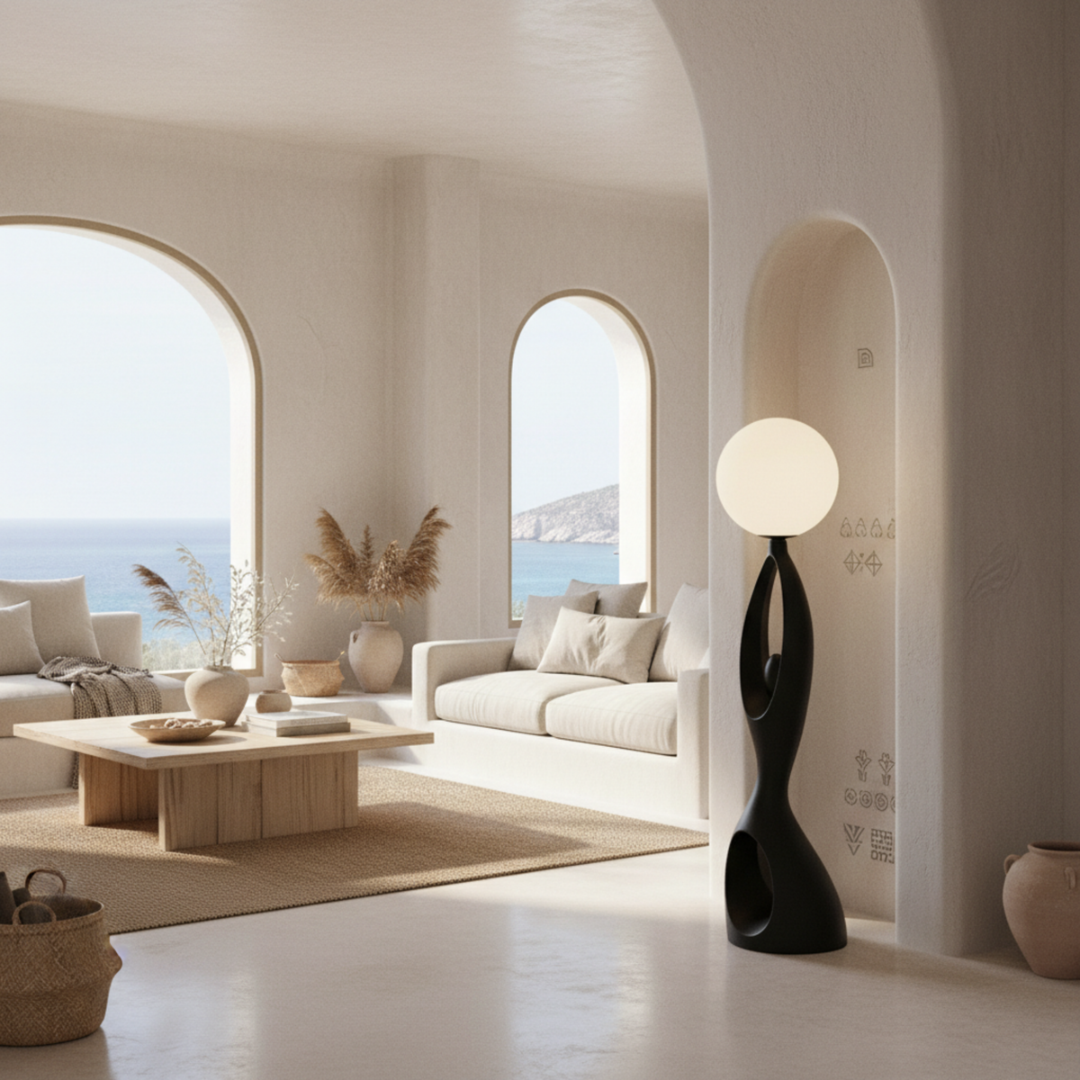 Lampadaire Sculptural "Silhouette" Noir – Design Artistique & Premium Tunisie