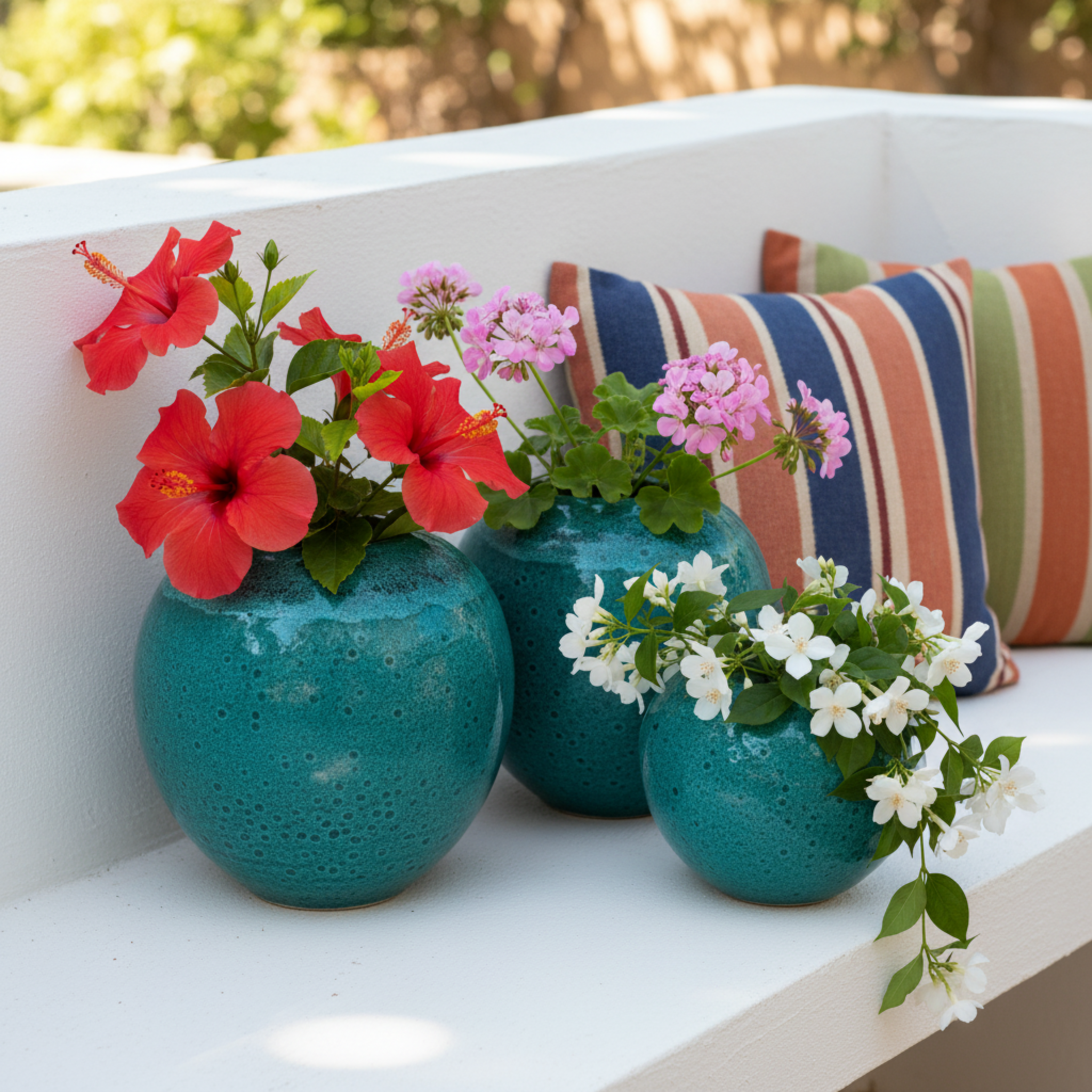 Vases en céramique émaillée – Vert méditerranéen (lot de 3)