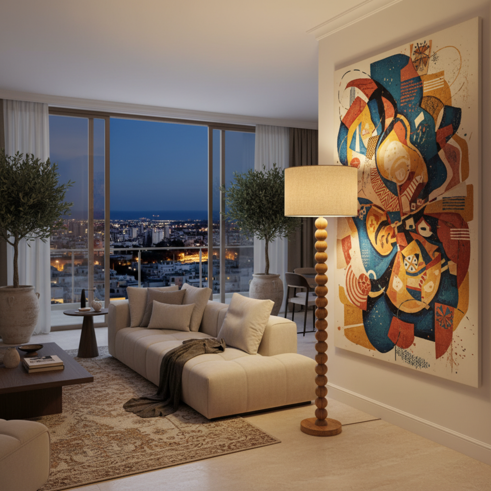 Lampadaire Artisanal en Bois Rouge – Sculpture Fait Main Luxe Tunisie