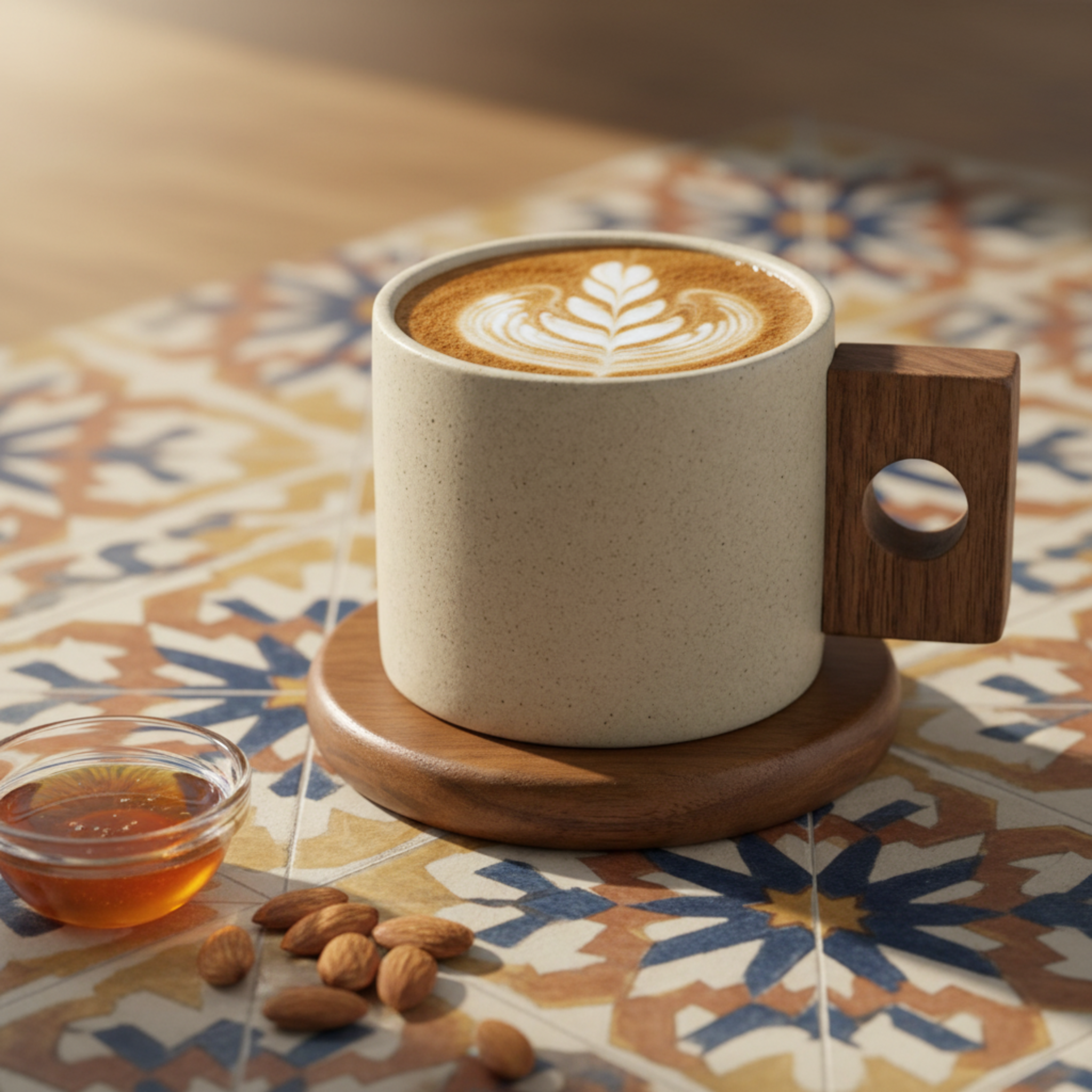 Mug Design Minimaliste en Céramique avec Anse Bois – Style Premium Tunisie