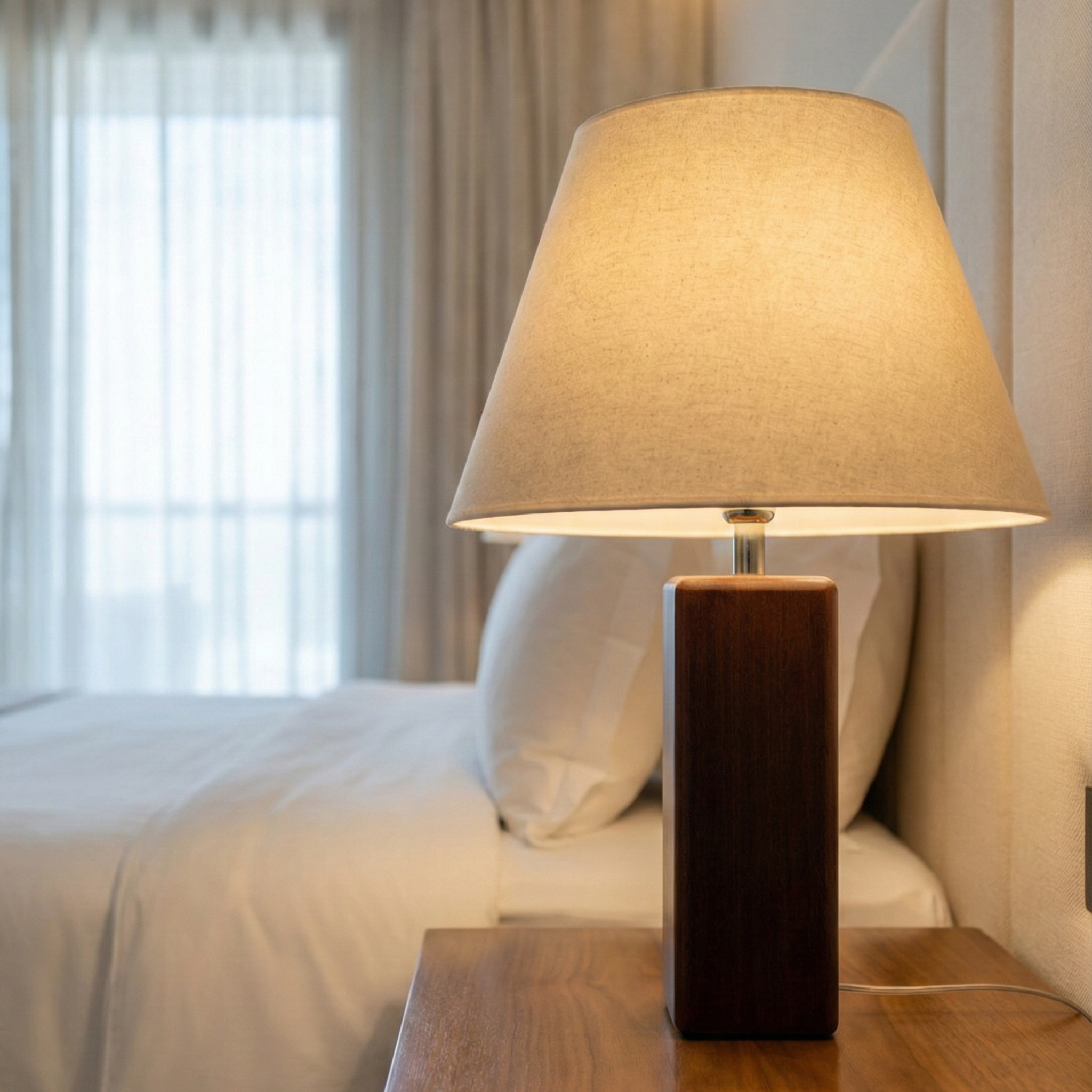 Lampe à Poser Artisanale en Bois & Lin - Design Unique Tunisie