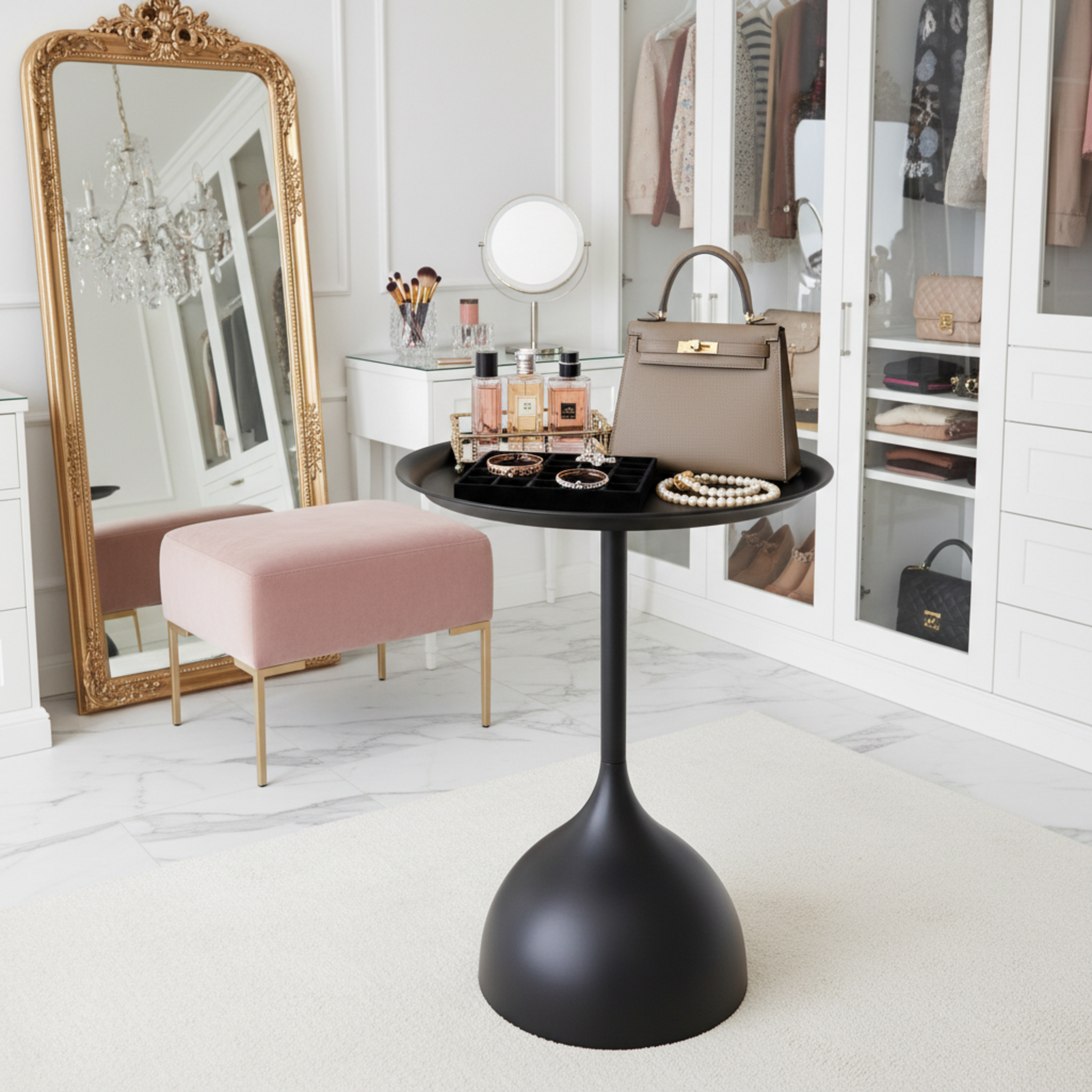 Table d'Appoint Ronde Noire Design Tulipe – Style Moderne & Épuré