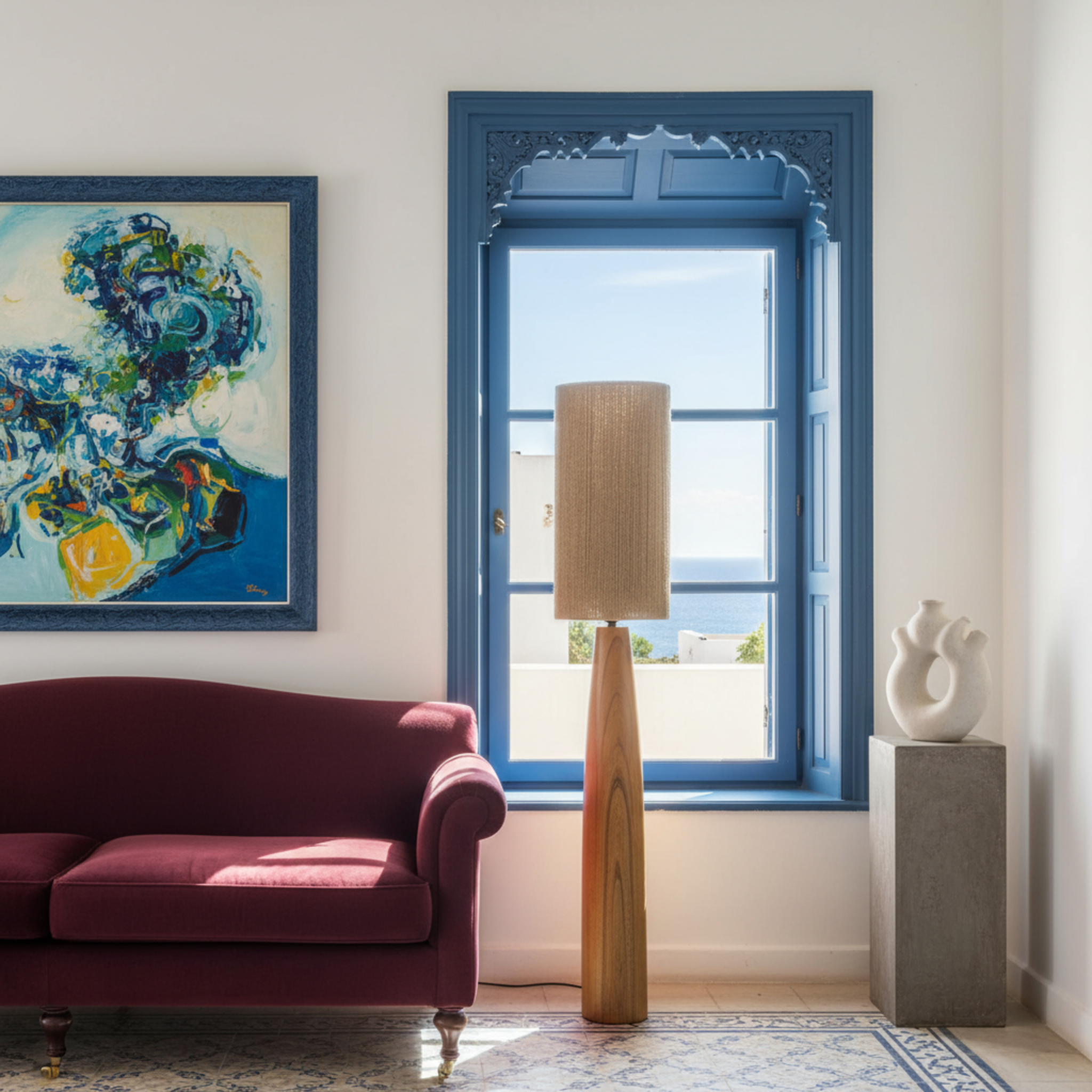 Lampadaire en Bois Rouge Fait Main Tunisie | Fiolla Home