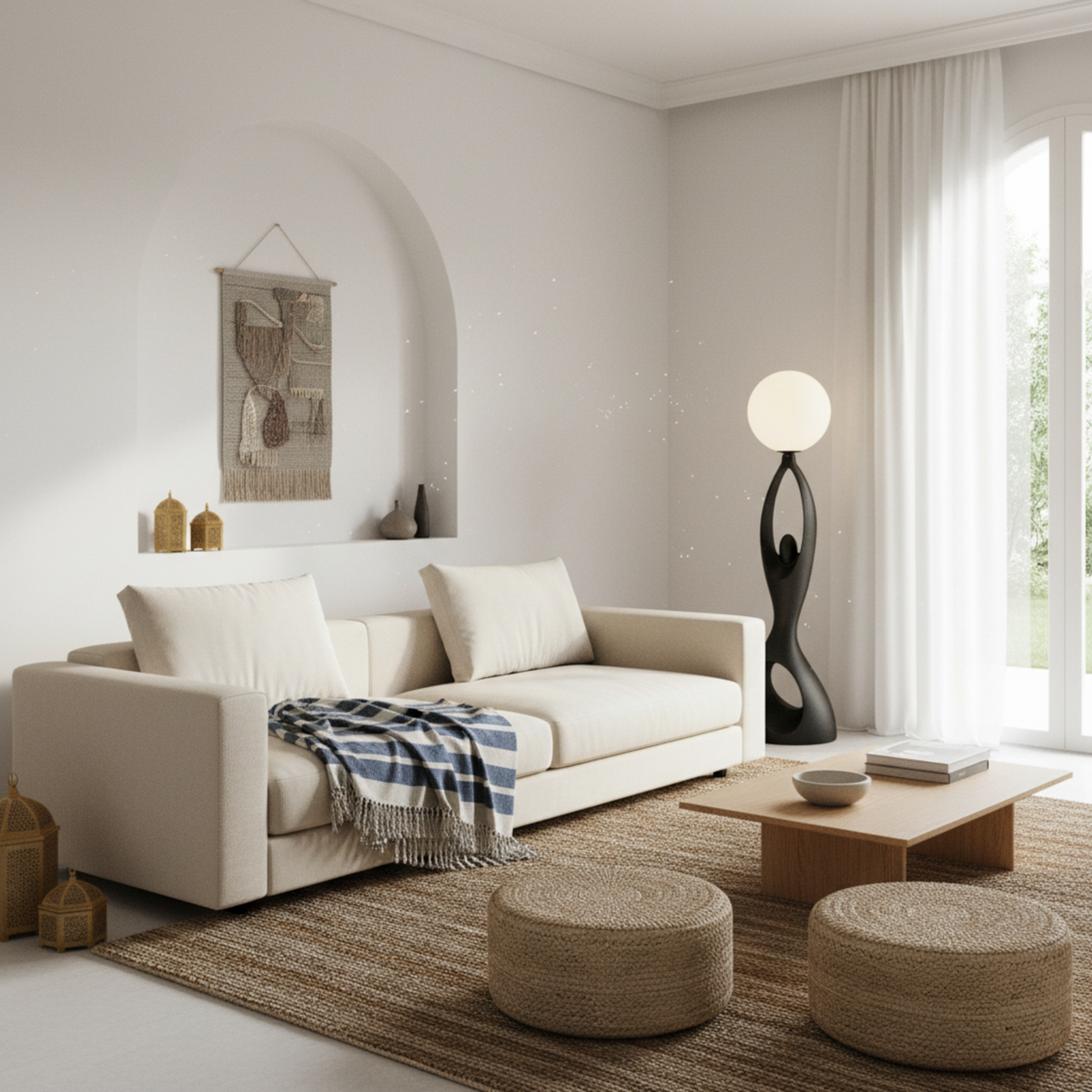 Lampadaire Sculptural "Silhouette" Noir – Design Artistique & Premium Tunisie