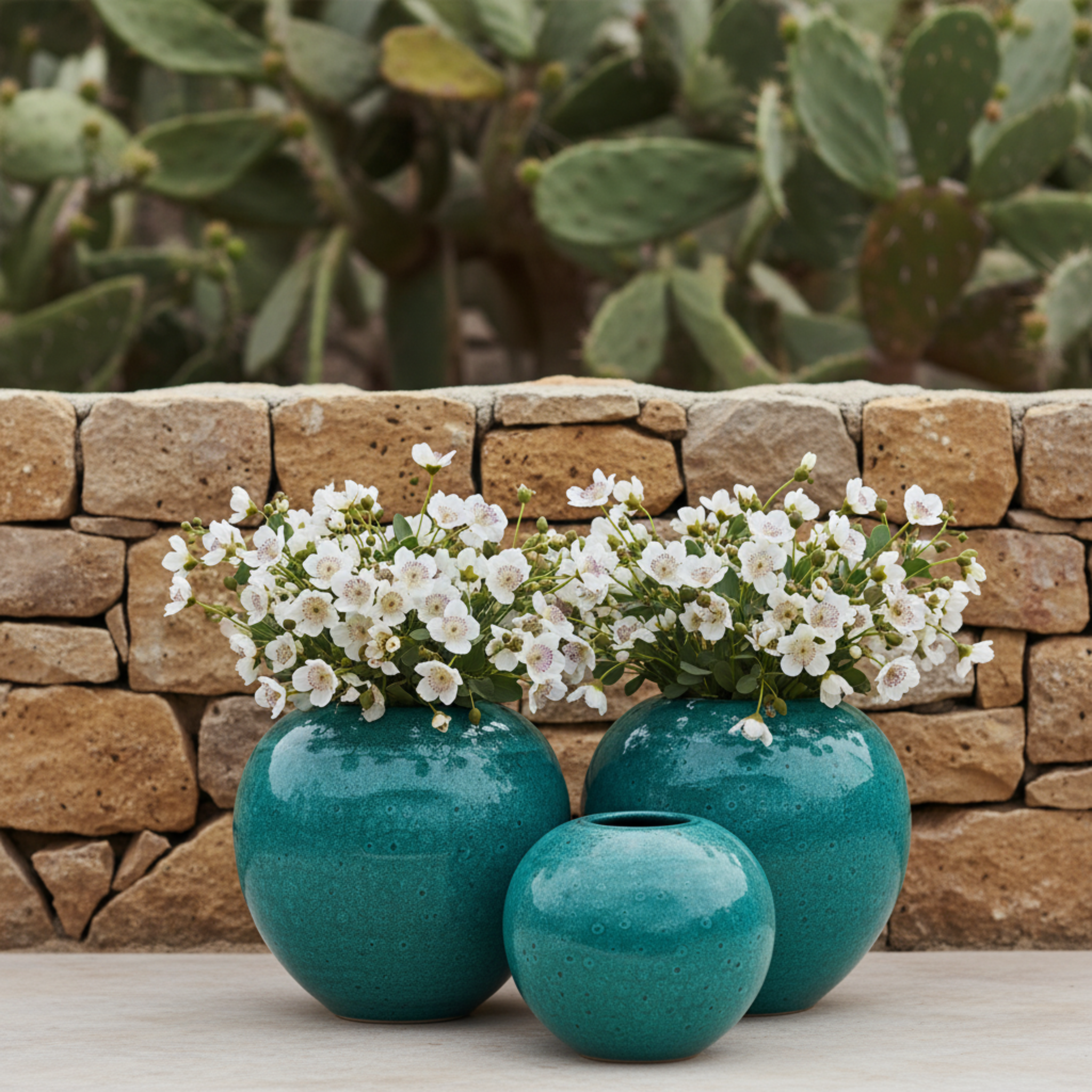 Vases en céramique émaillée – Vert méditerranéen (lot de 3)