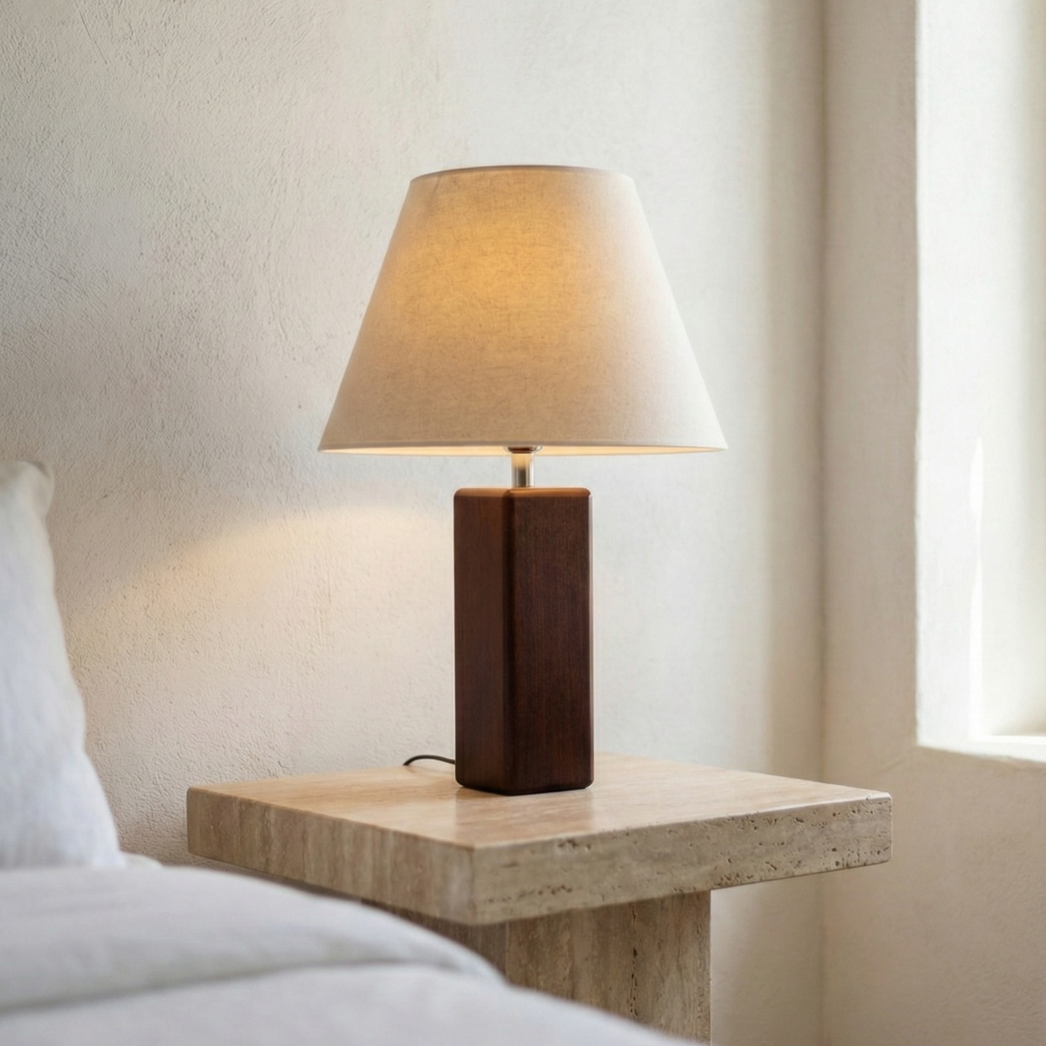 Lampe à Poser Artisanale en Bois & Lin - Design Unique Tunisie