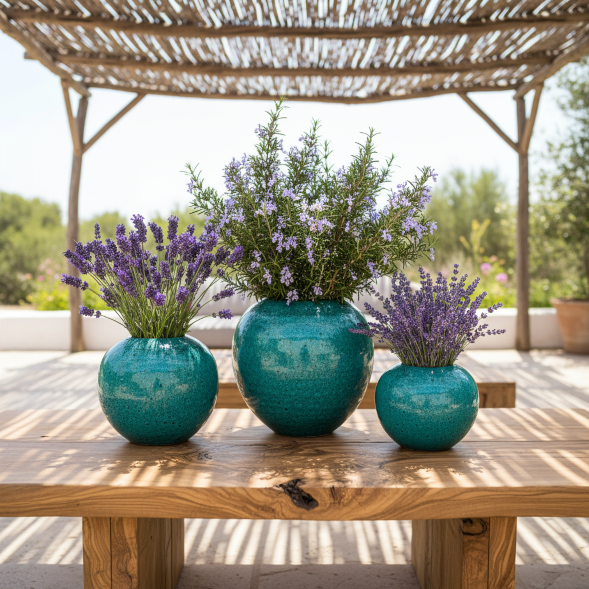 Vases en céramique émaillée – Vert méditerranéen (lot de 3)