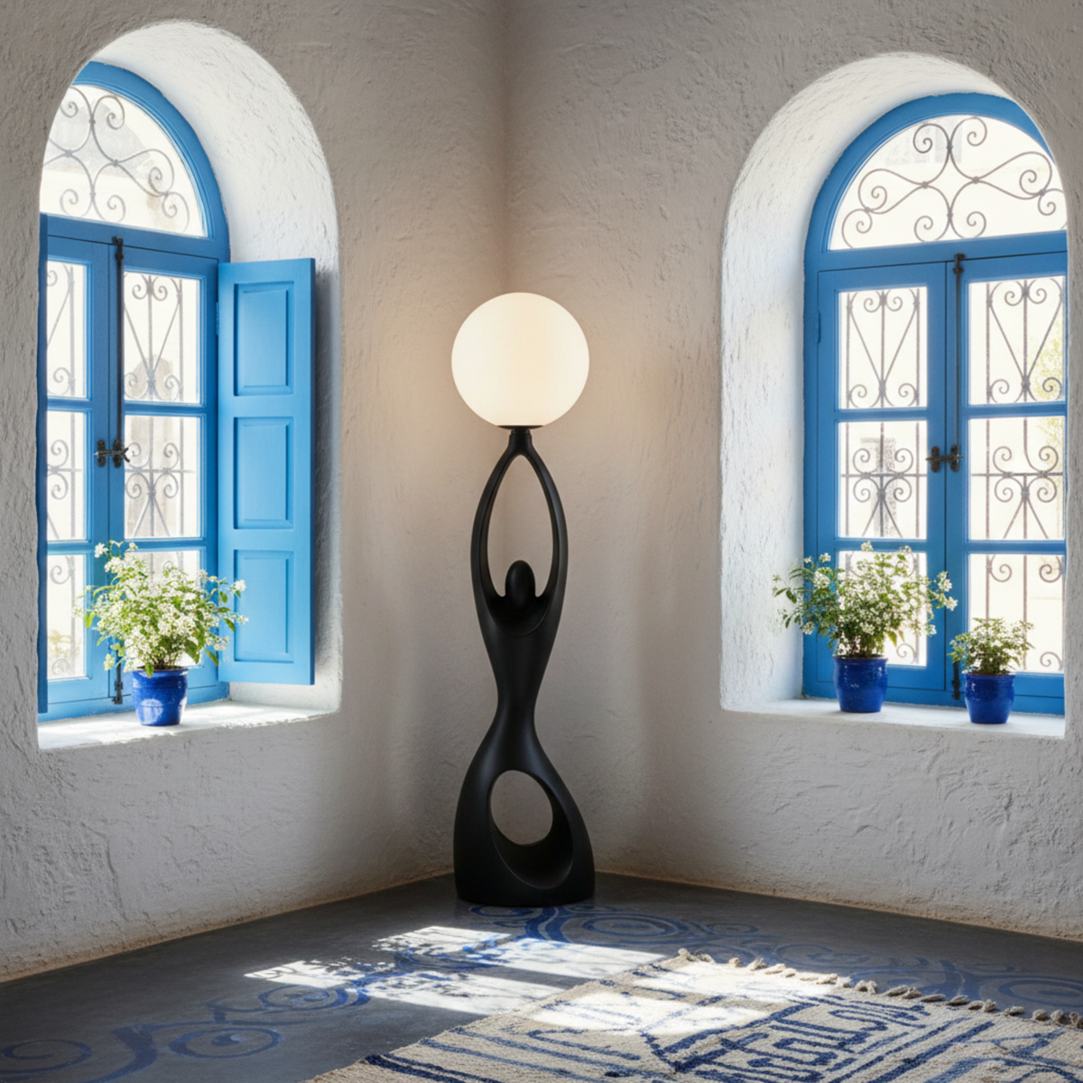 Lampadaire Sculptural "Silhouette" Noir – Design Artistique & Premium Tunisie