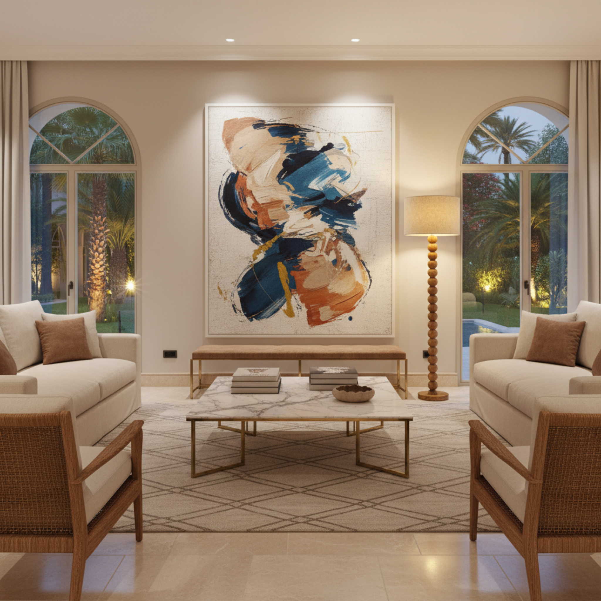 Lampadaire Artisanal en Bois Rouge – Sculpture Fait Main Luxe Tunisie