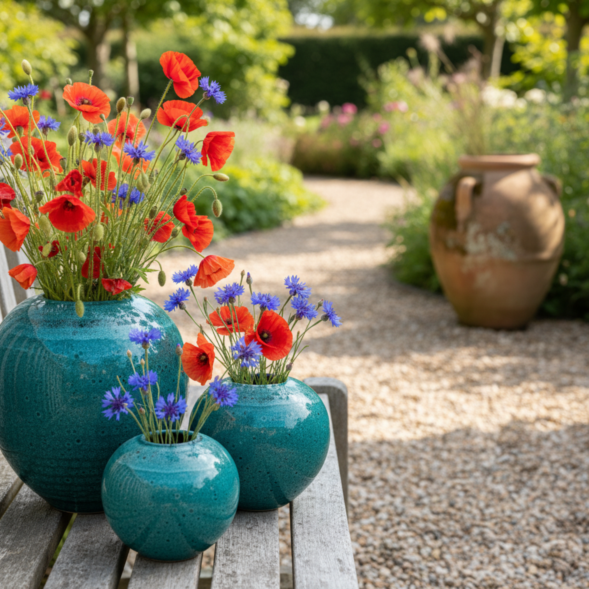 Vases en céramique émaillée – Vert méditerranéen (lot de 3)