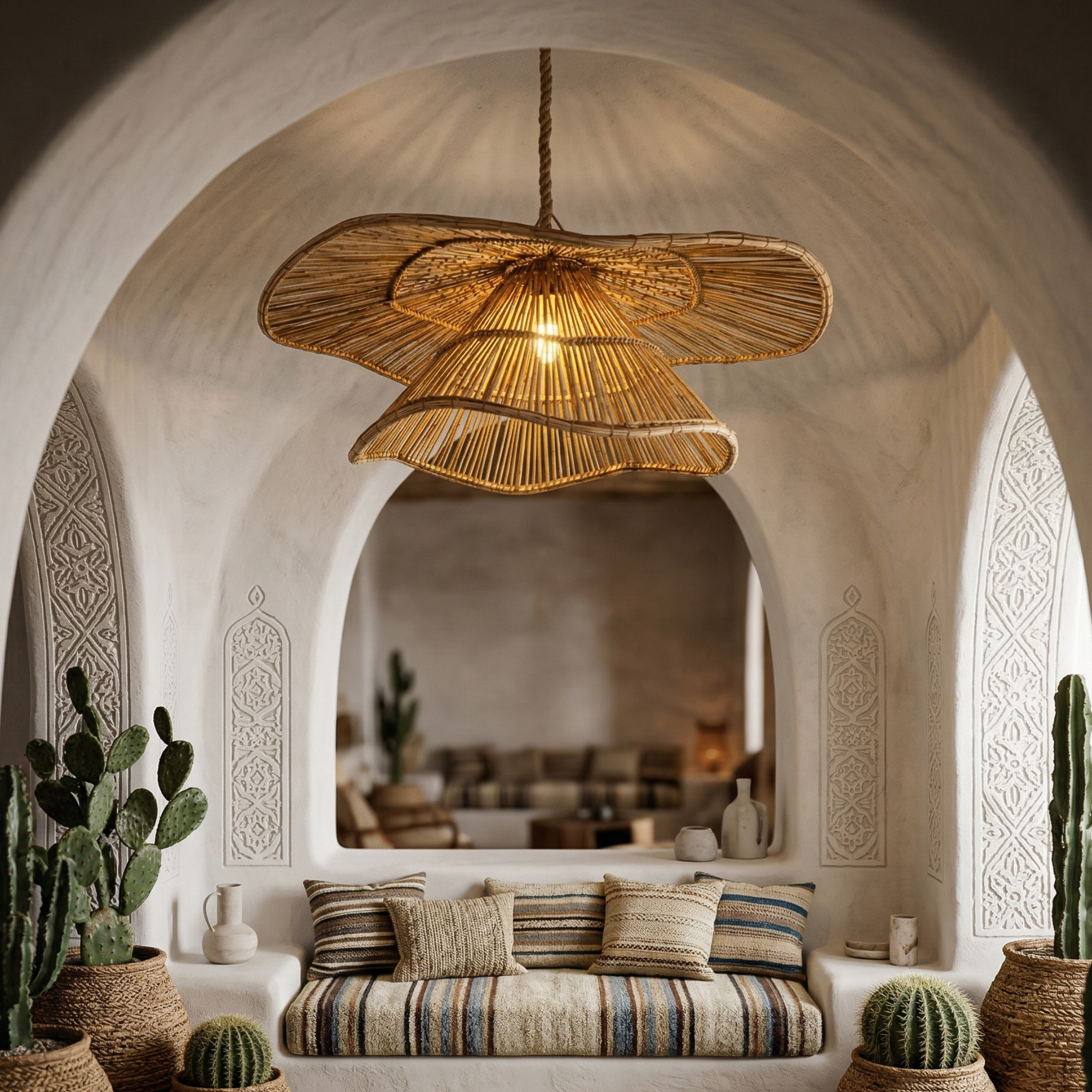 Suspension Chapeau Fibres de Palmier Artisanale Fait Main | Fiolla Home