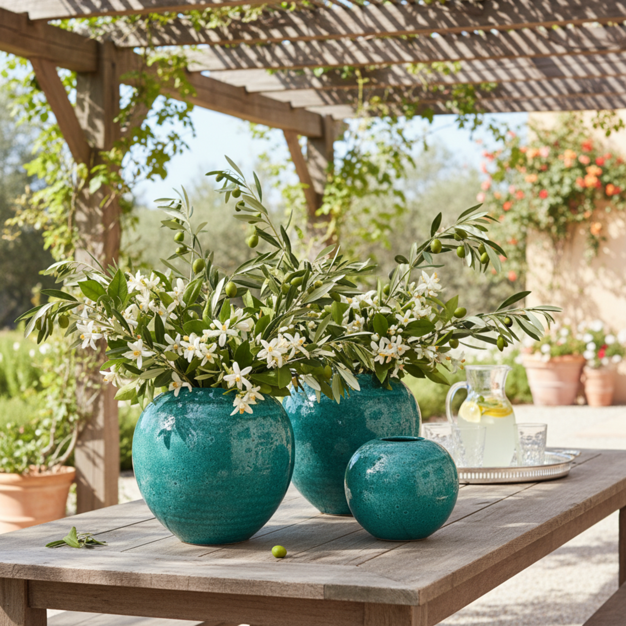 Vases en céramique émaillée – Vert méditerranéen (lot de 3)