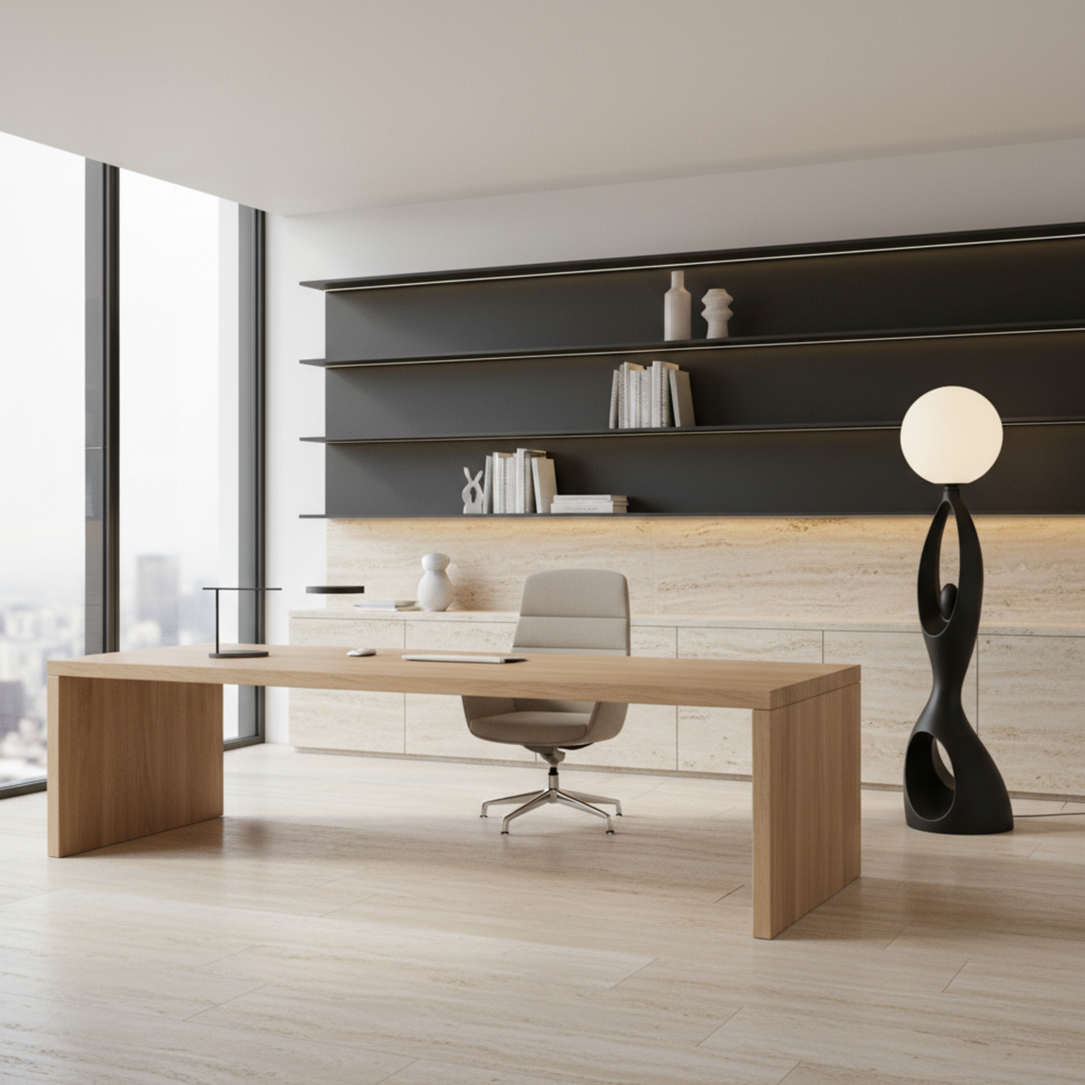 Lampadaire Sculptural "Silhouette" Noir – Design Artistique & Premium Tunisie