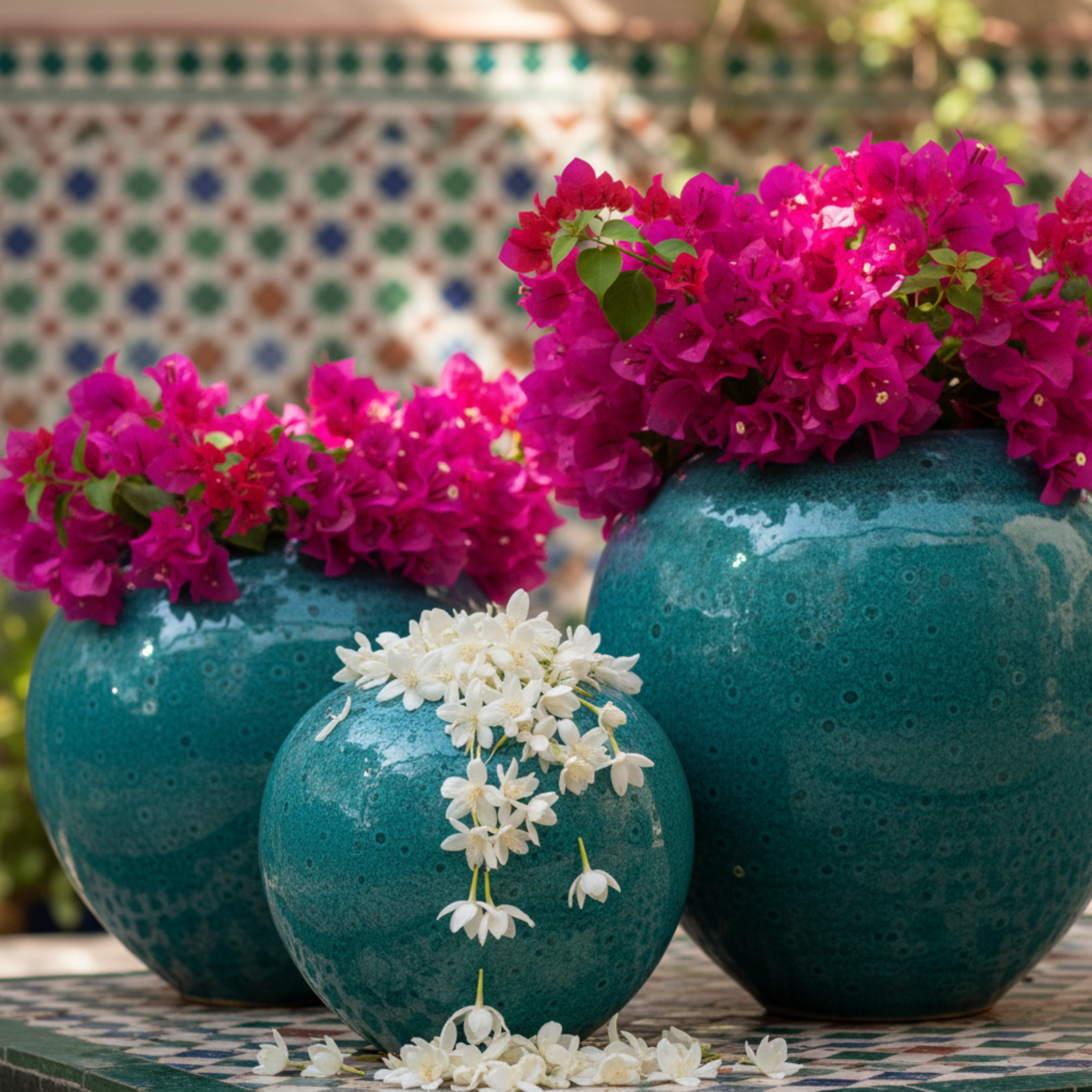 Vases en céramique émaillée – Vert méditerranéen (lot de 3)