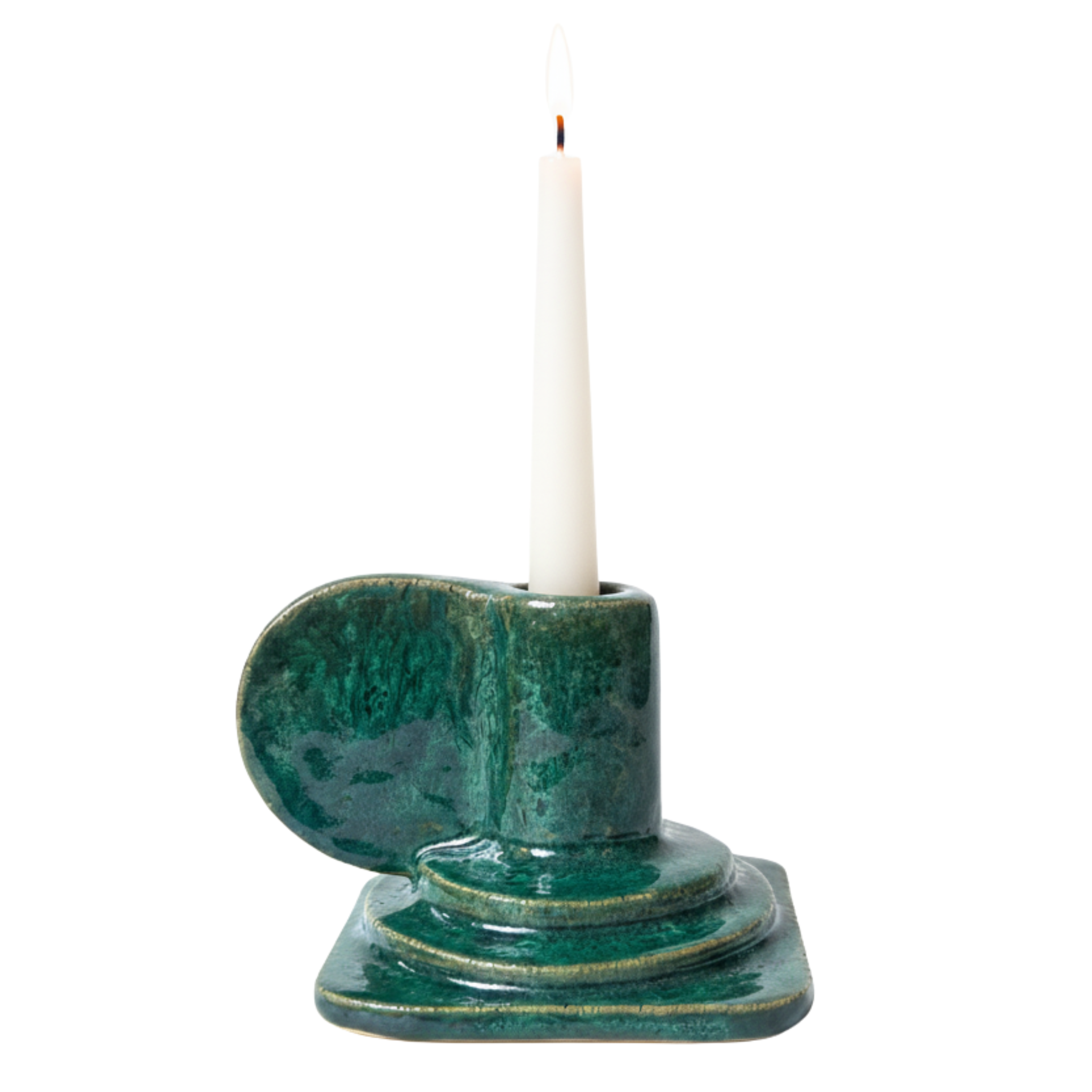 Porte-Bougie à Anse en Céramique – Vert Émaillé