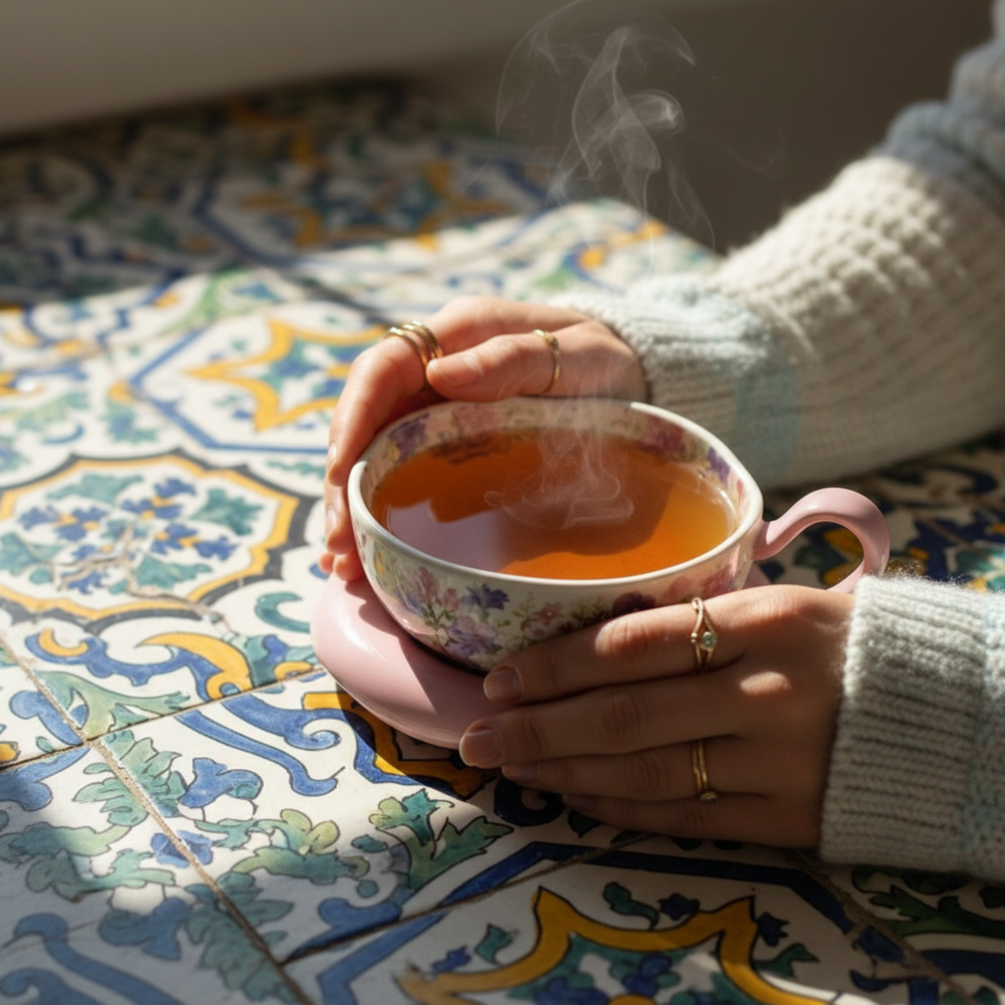 Tasse Florale Chic et Sous-tasse Galet Rose – Idée Cadeau Tunisie