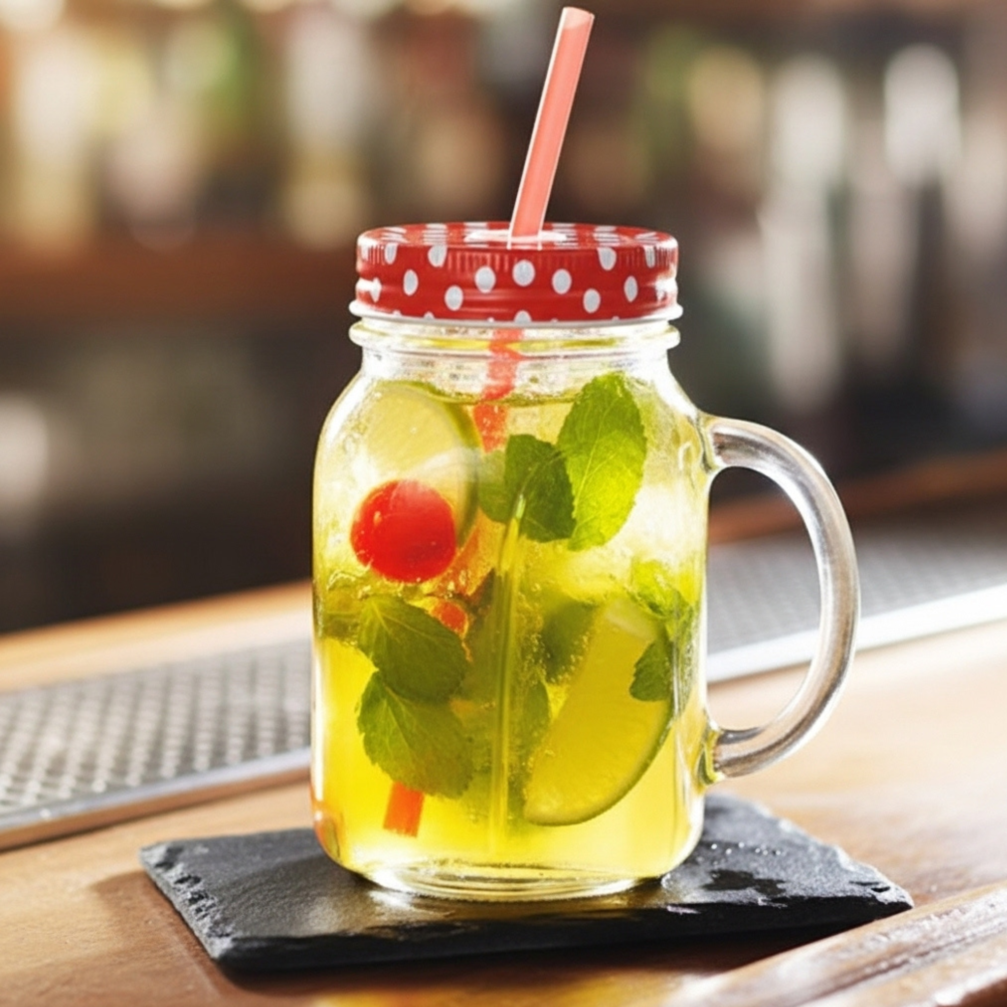Chope en Verre Style Mason Jar avec Couvercle et Paille | Fiolla Home