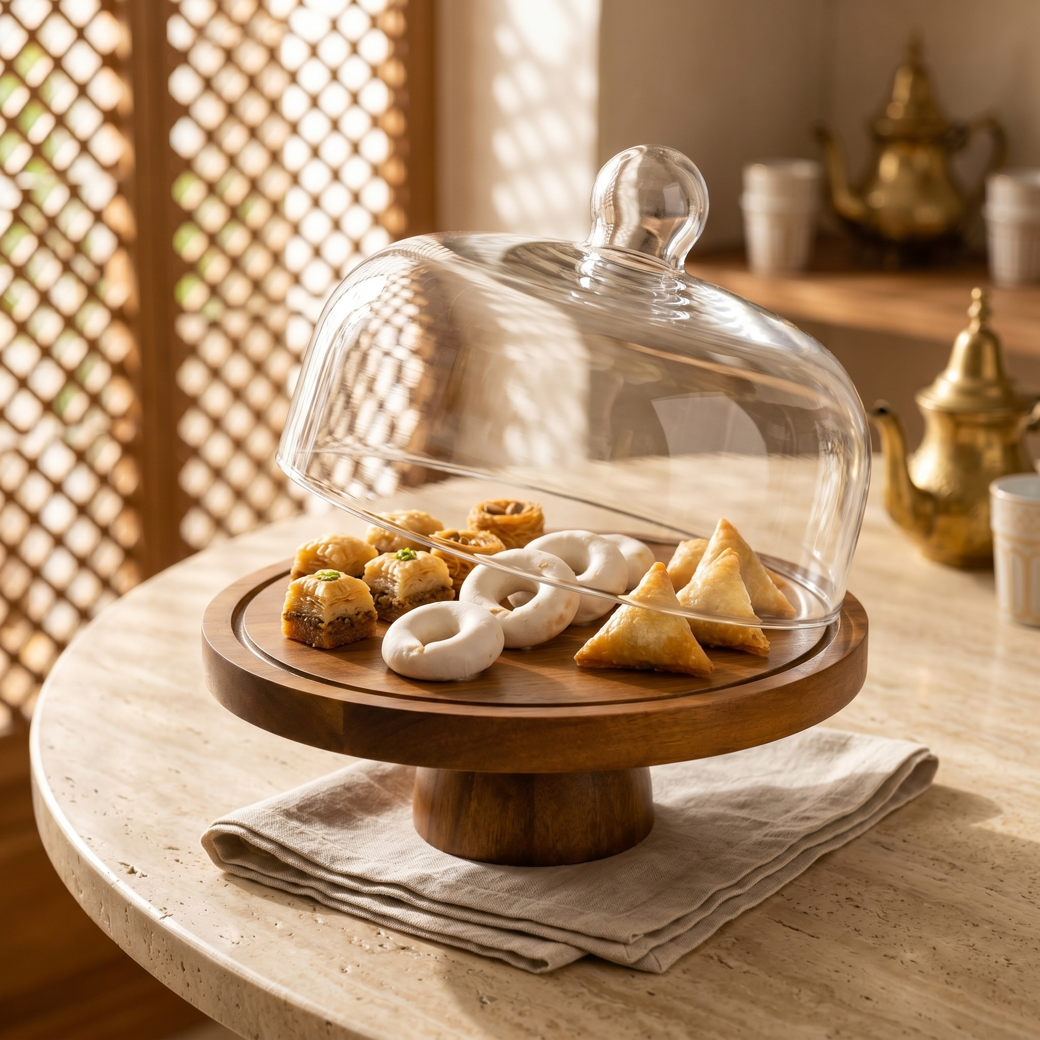 Présentoir à Gâteau avec Cloche | Bois Naturel | Fiolla Home