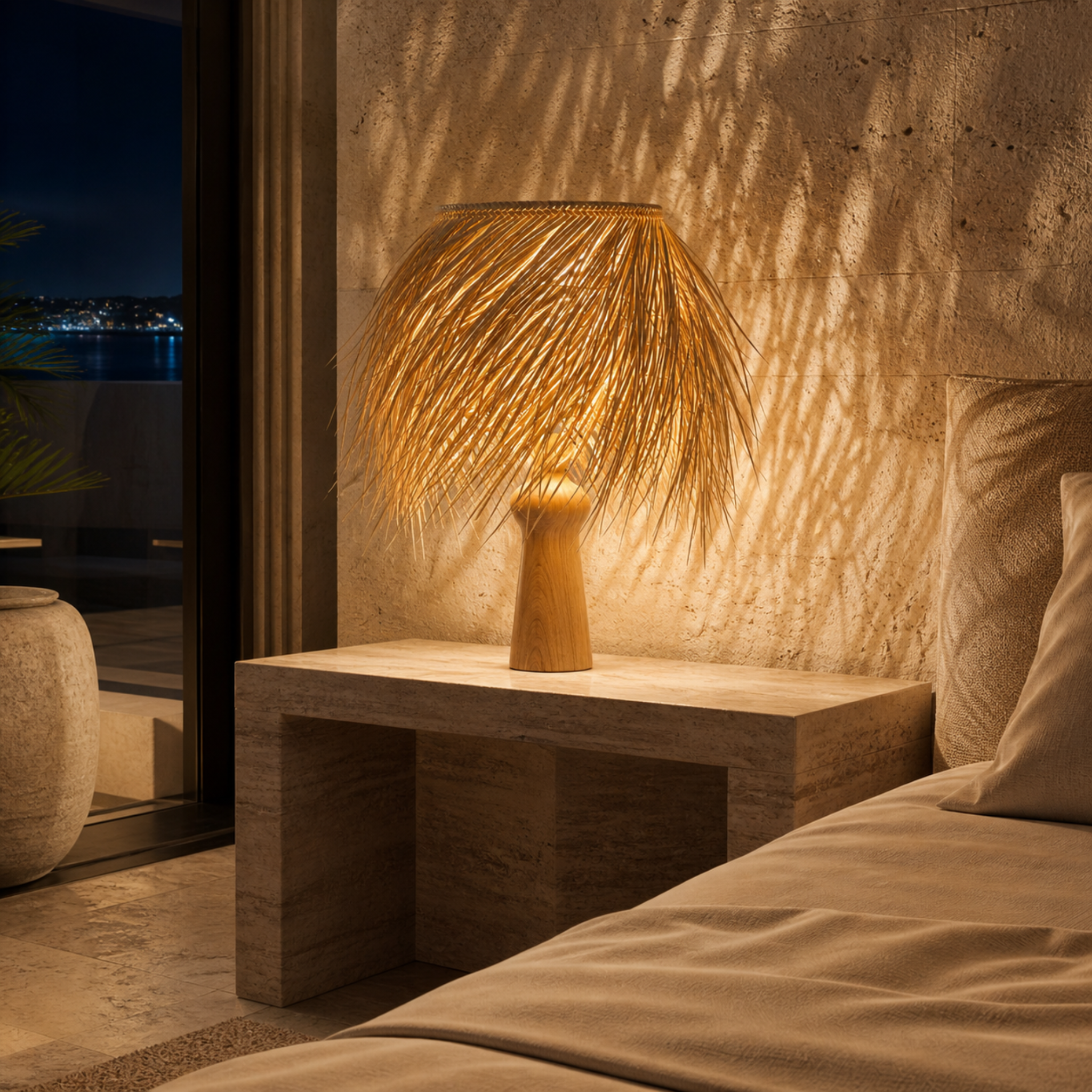 Lampe à Poser Palmier | Artisanat Naturel Tunisien | Fiolla Home