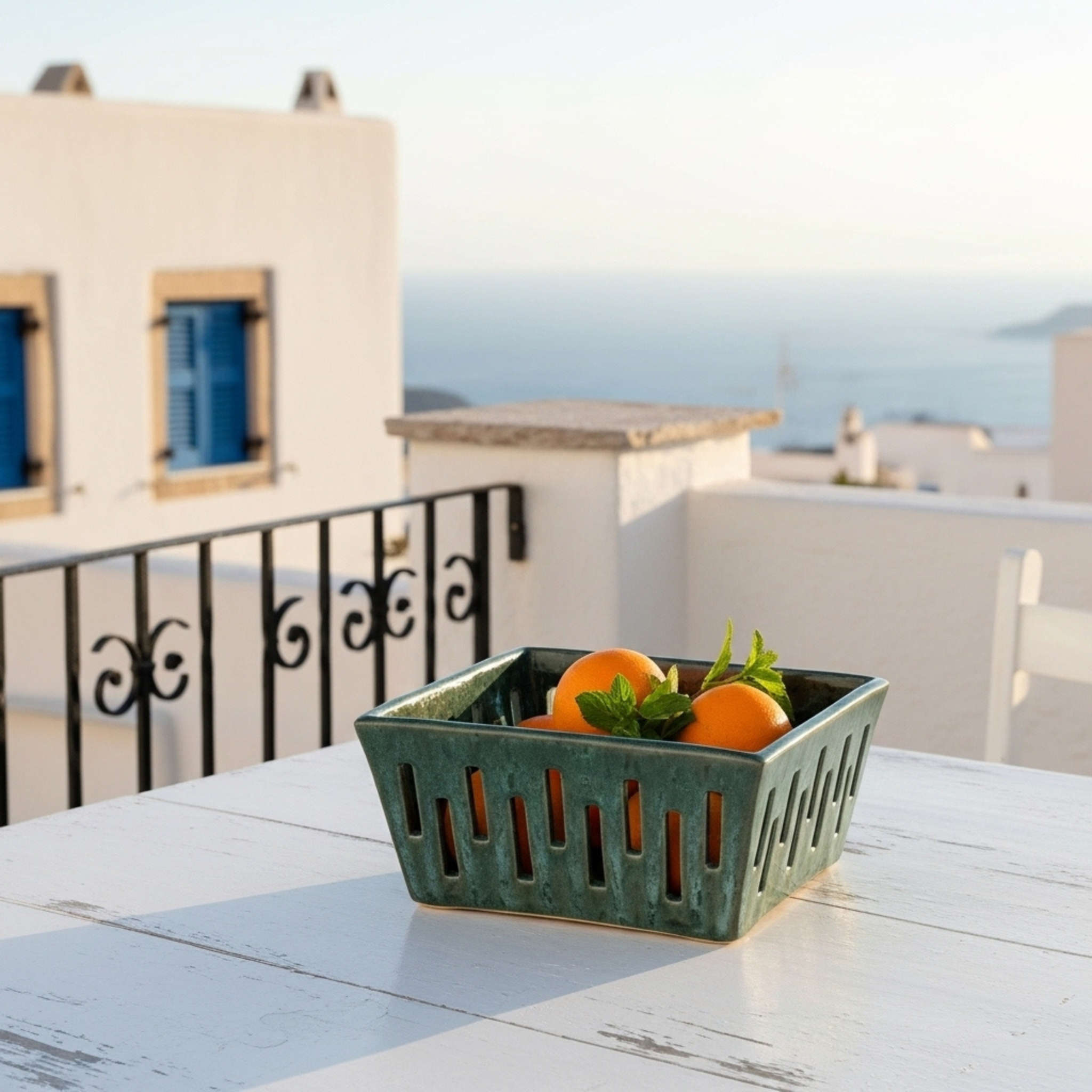 Panier de Cuisine en Céramique Carré – Inspiration Tunisienne Authentique