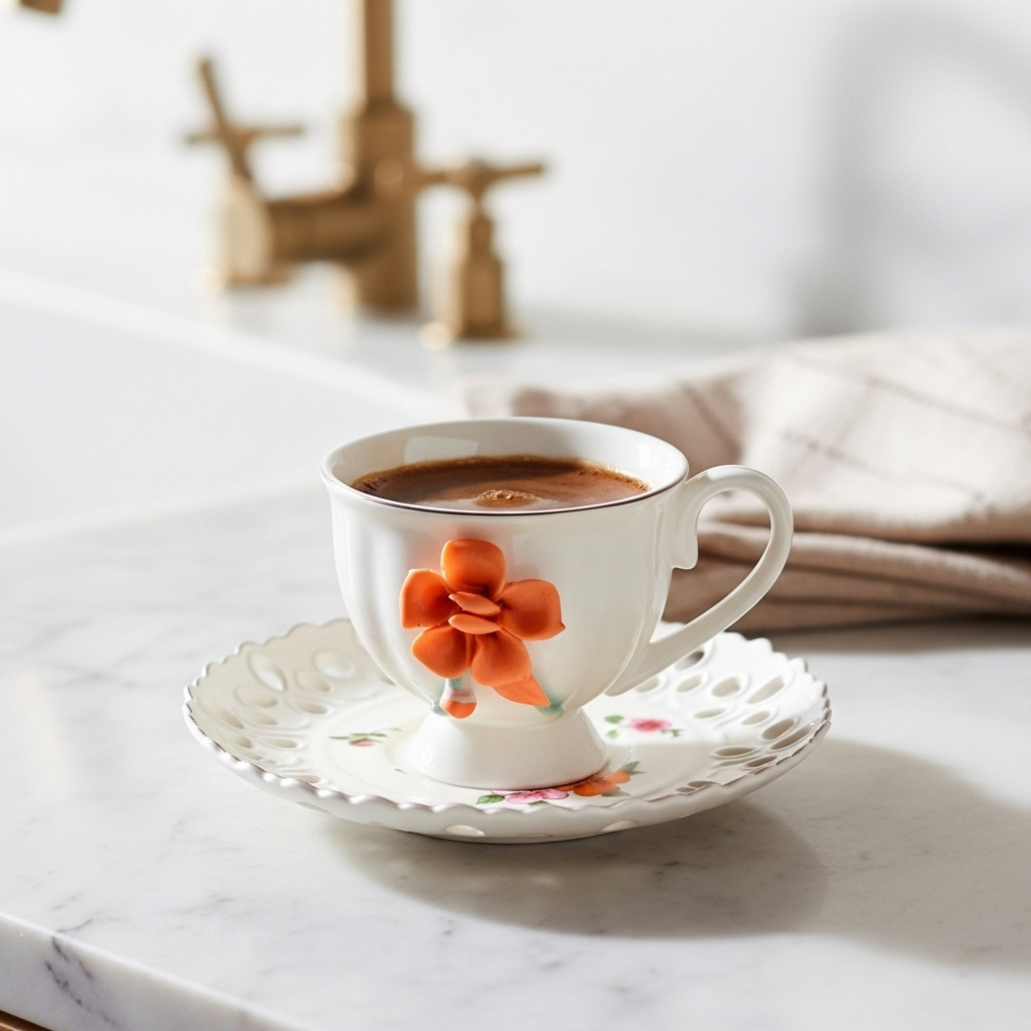Service Café Noir Porcelaine Fine – 6 Tasses + 6 Soucoupes