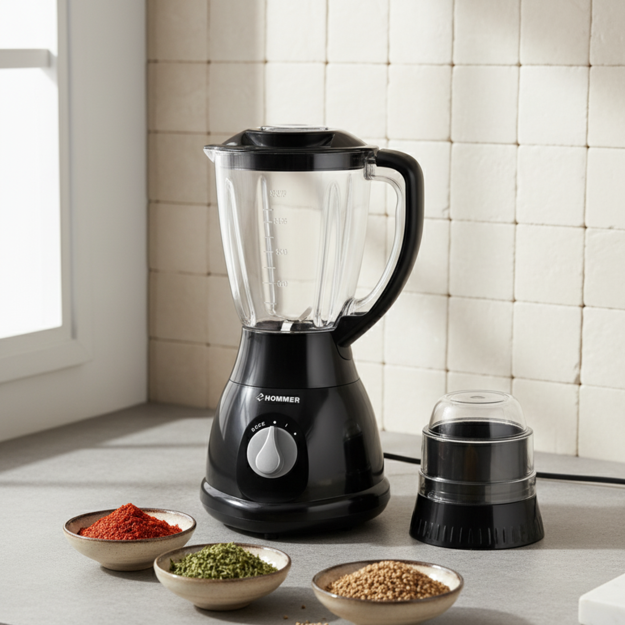 Mixeur Blender HOMMER Tunisie 500W 1.5L + Moulin Inox | Fiolla Home