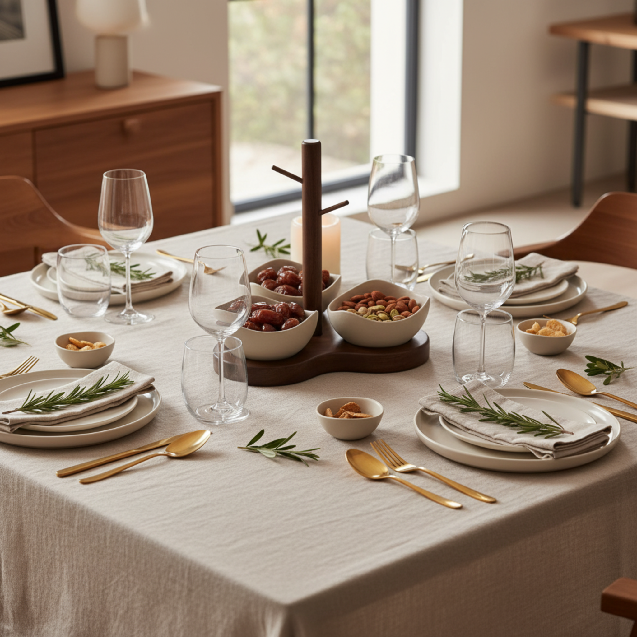 Service Apéritif Design Bois & 3 Bols Céramique – Élégance Naturelle