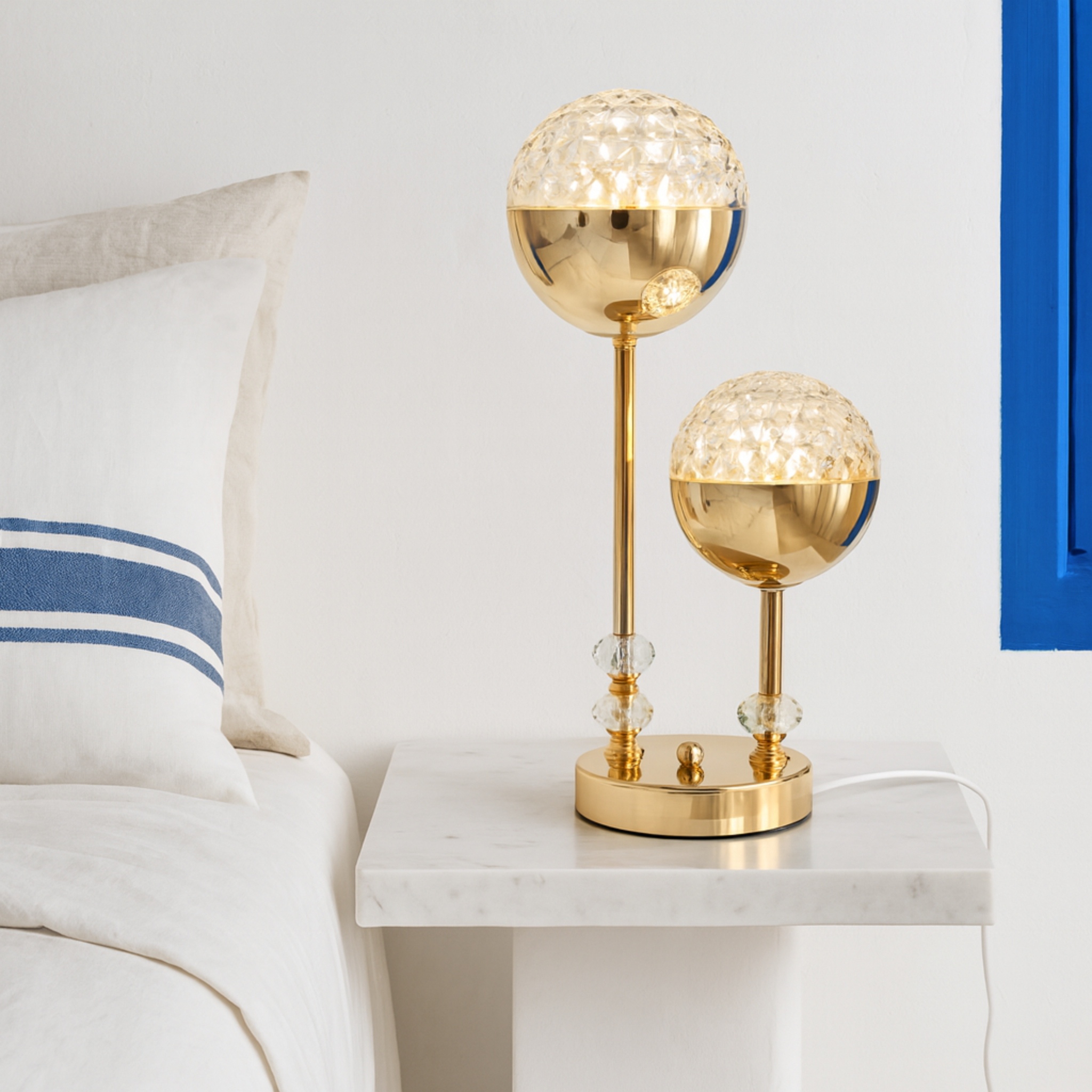 Lampe de Chevet Cristal Doré à Double Globe – Style Luxe