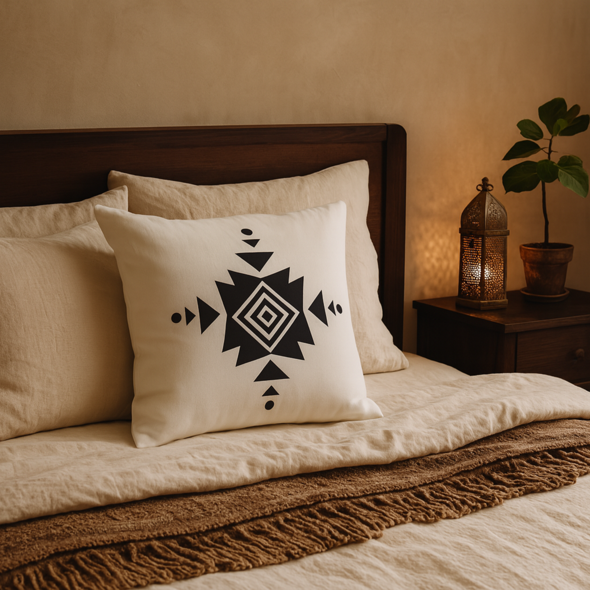 Coussin Bohème Tunisie – Motif Tribal Noir & Blanc | Fiolla Home